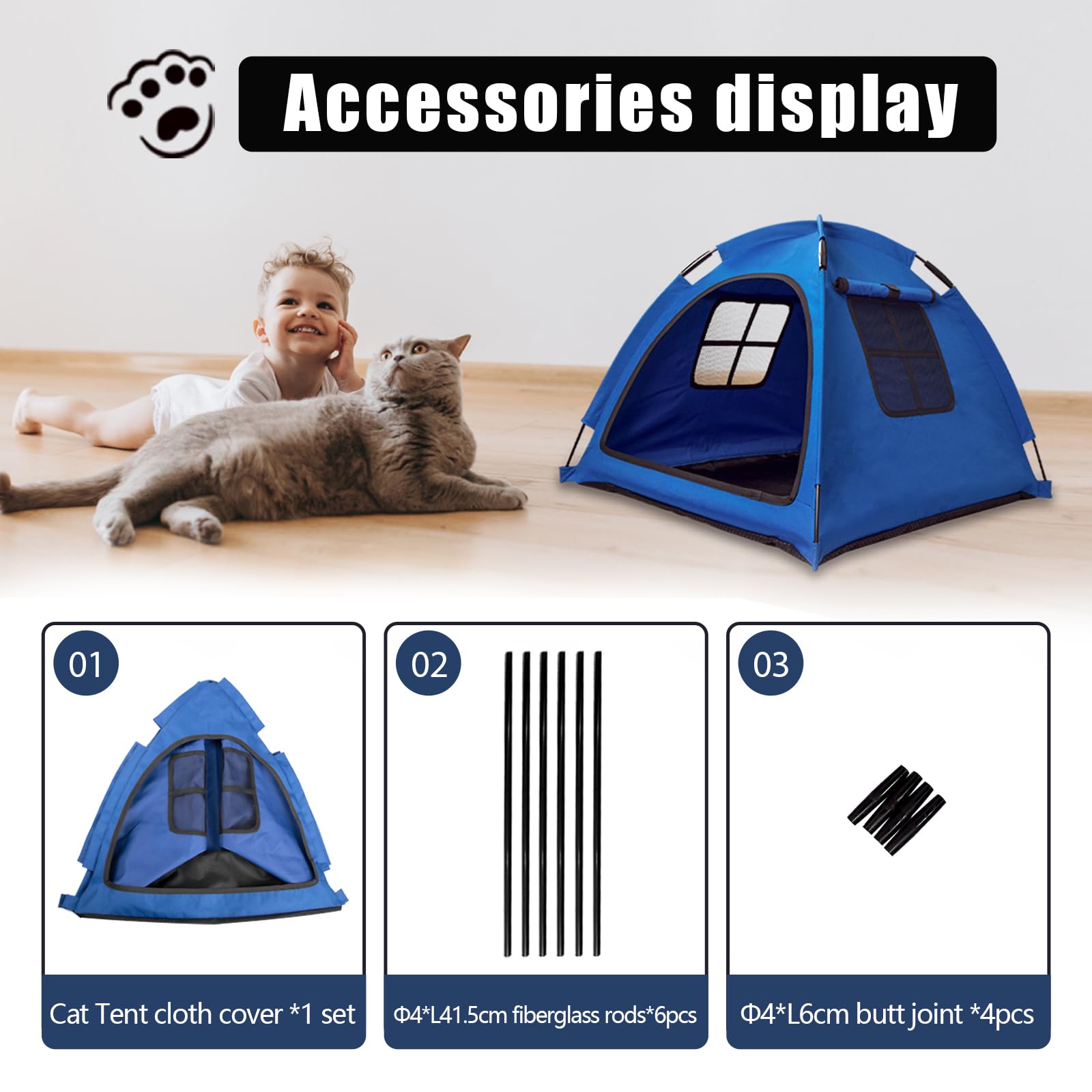 Nockovi Blue Cat Tent House?Cat'S Nest, Portable Indoor/Outdoor Pet Tent House For Cats, Puppies And Other Small Animals