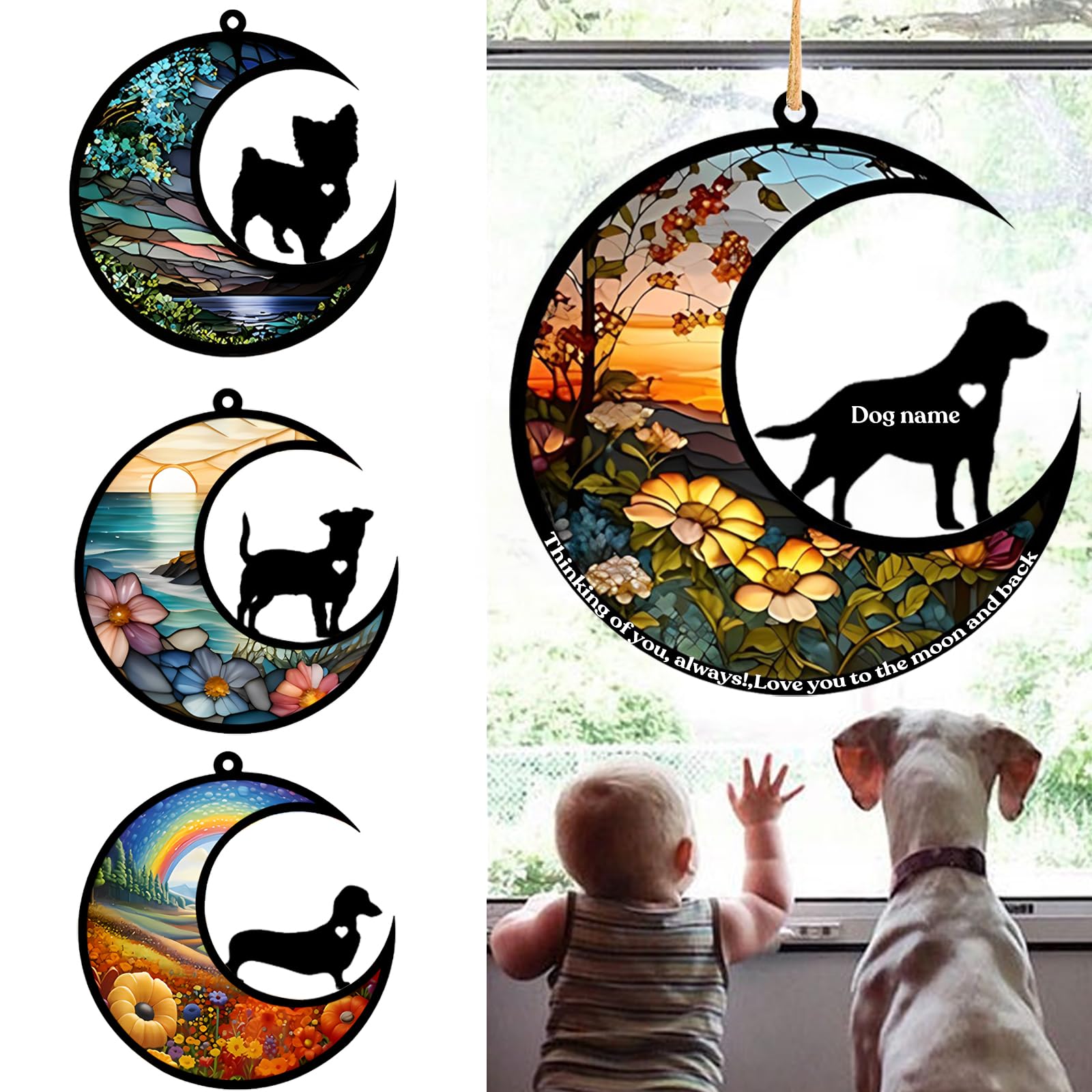 Boxtoheart Dog Memorial Suncatcher, Personalized Pet Breeds Suncatcher With Name Date, Pet Loss Suncatcher, Stained Glass Light 