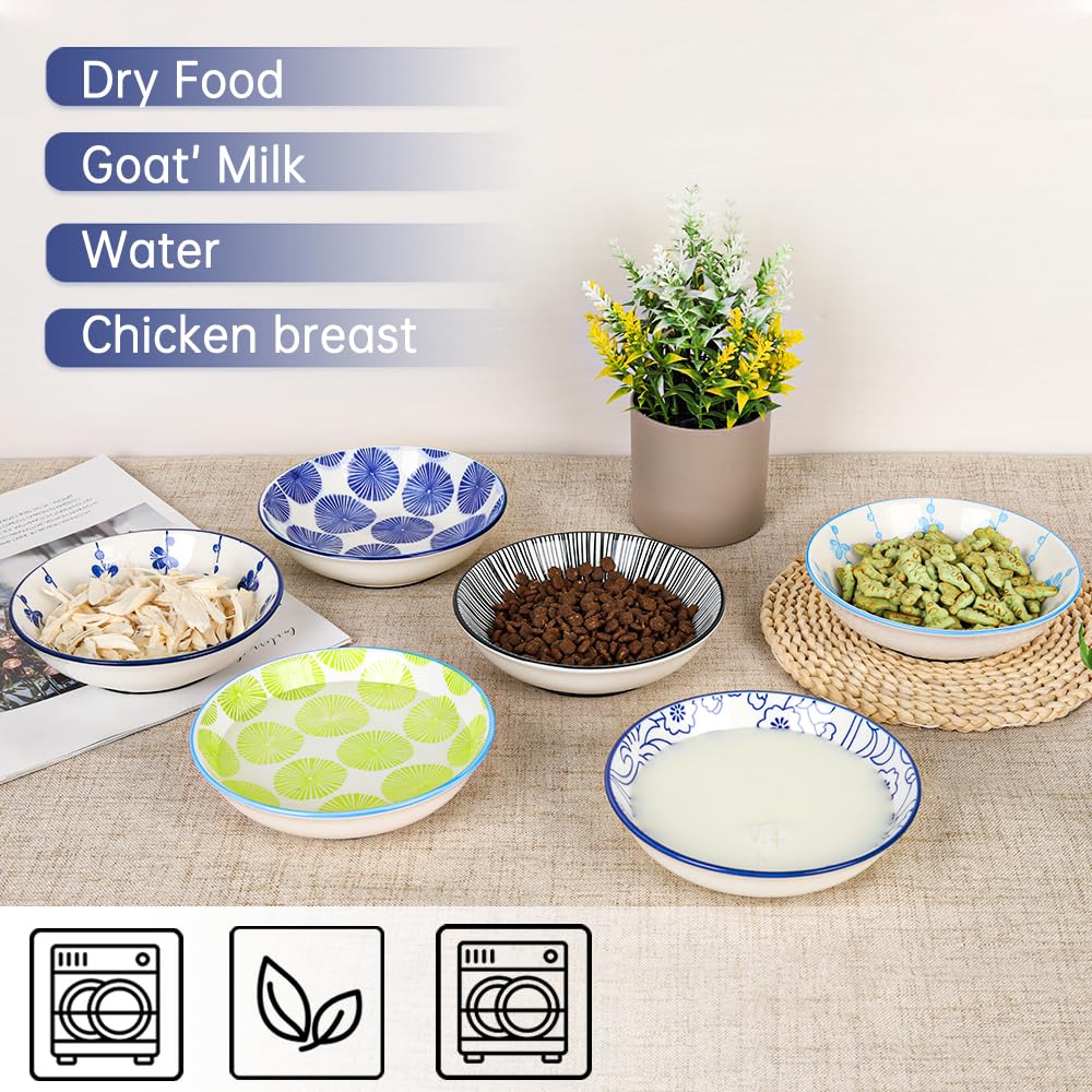 Ceramic Cat Bowls With Non-Slip Silicone Bottom, Prevent Whisker Fatigue,Reduce Mess,Bowls For Indoor Cats,6 Colorful Set For Da