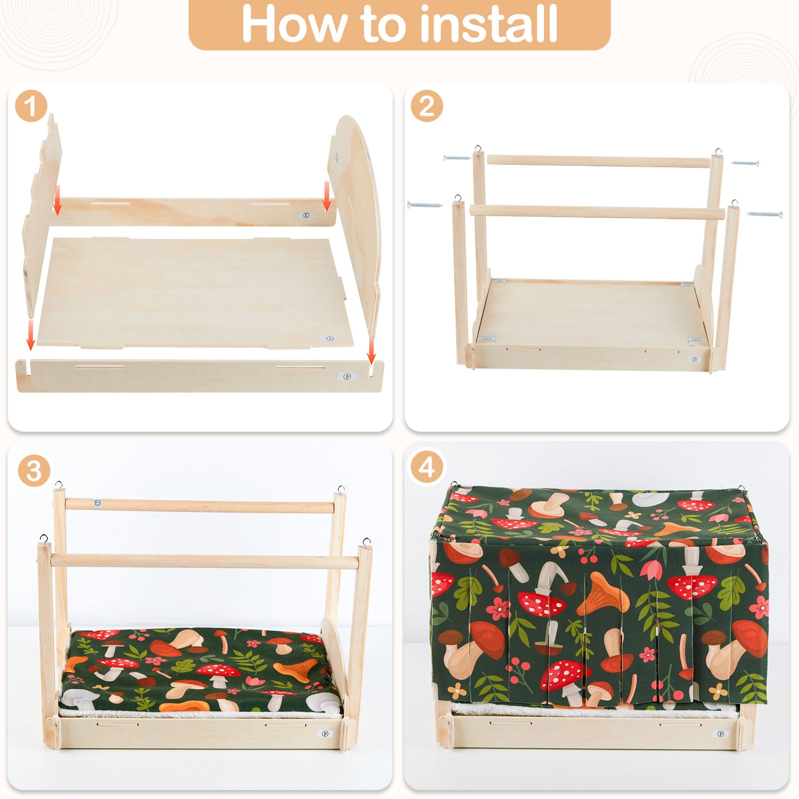 Glittme Guinea Pig Hideout, Wooden Guinea Pig Bed With Waterproof Mat, Durable Rabbit Bed With Door Curtain For Guinea Pig, Rabb