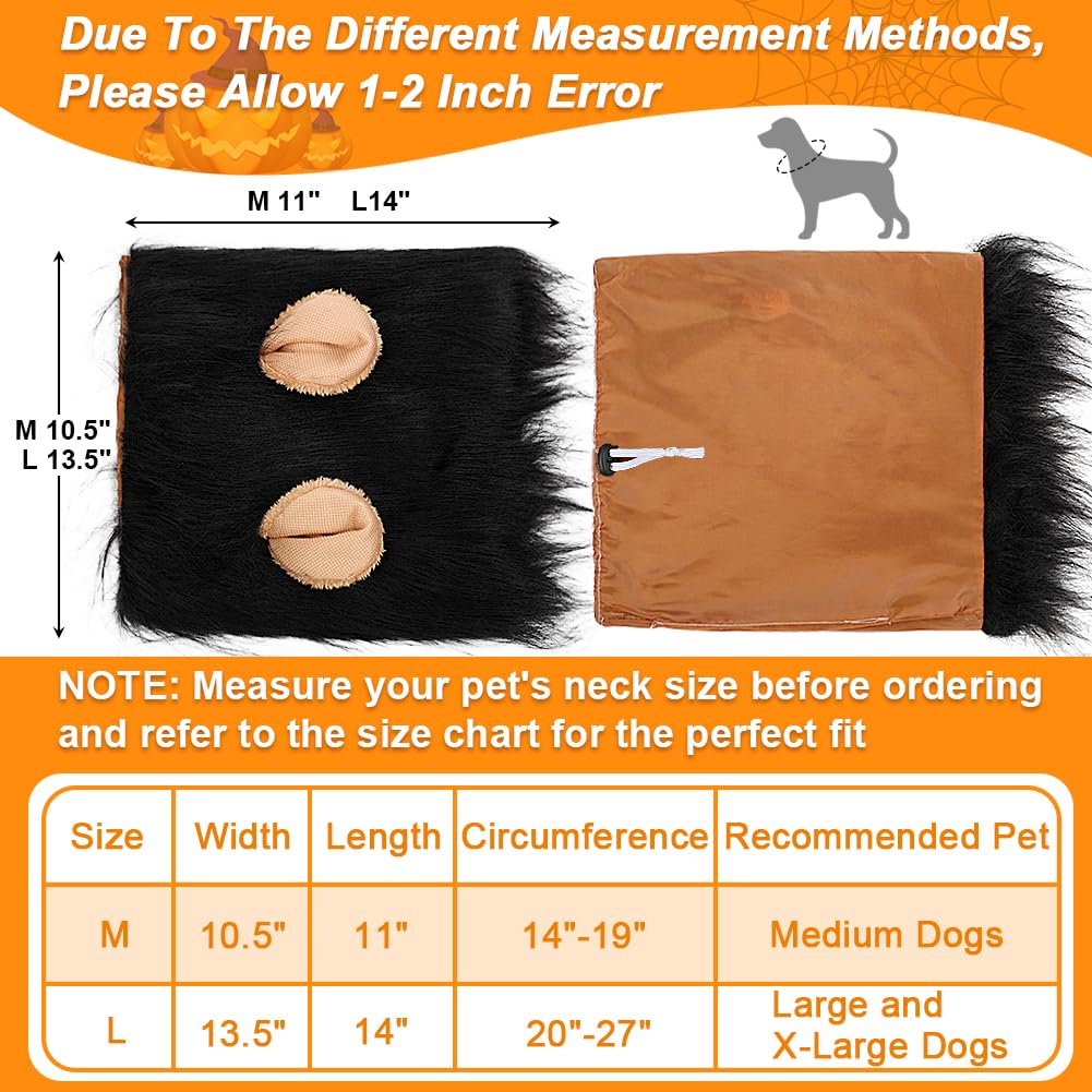Vivifying Lion Mane Dog Costume, Adjustable Lion Wig With Faux Fur For Medium Dogs, Halloween Pet Accessory Perfect For Parties, Photoshoots, And Role-Playing (Medium, Black)