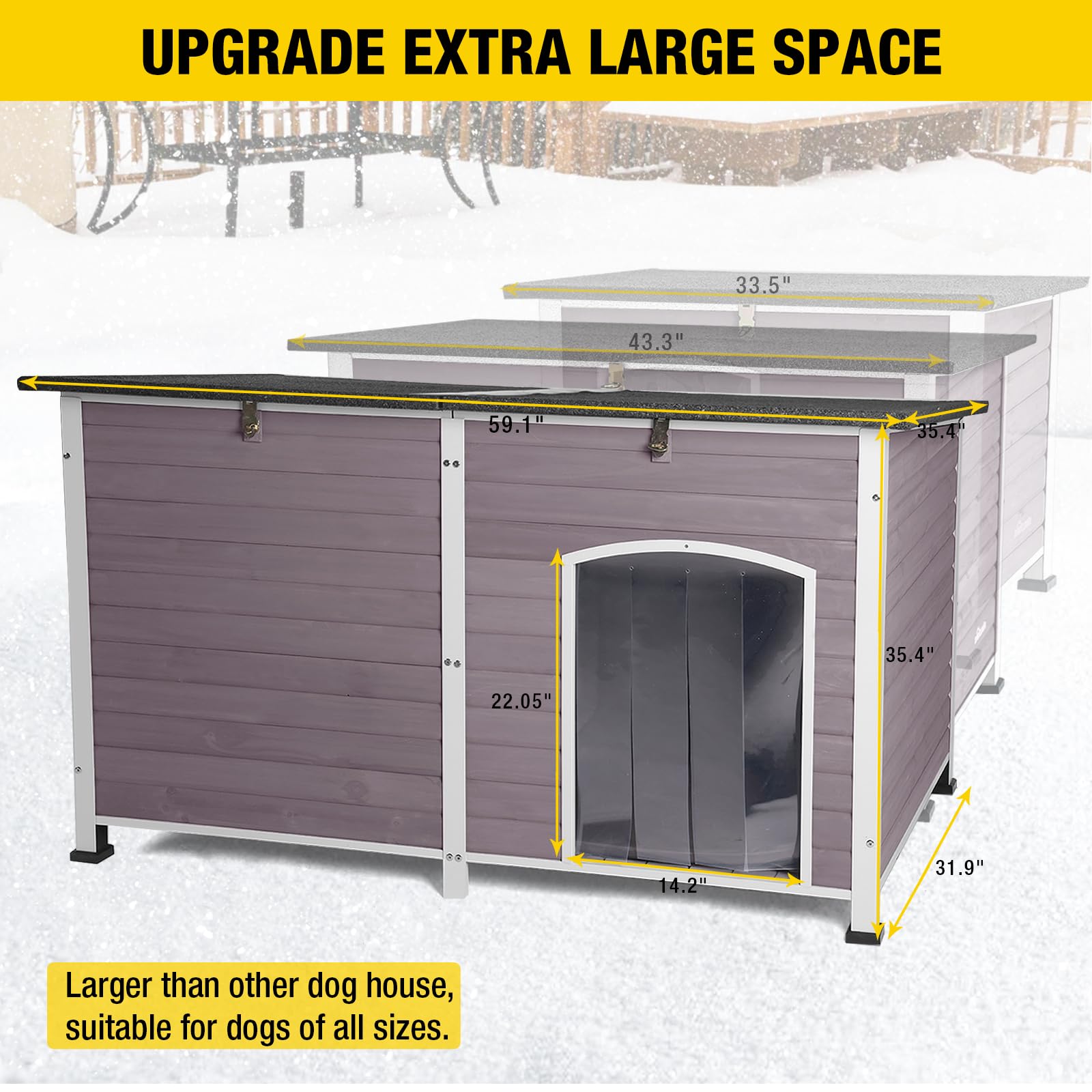 Aivituvin Outdoor Dog House 59'' Extra Large Insulated Dog Kennel With Insulation Liner For Winter,All-Around Iron Frame