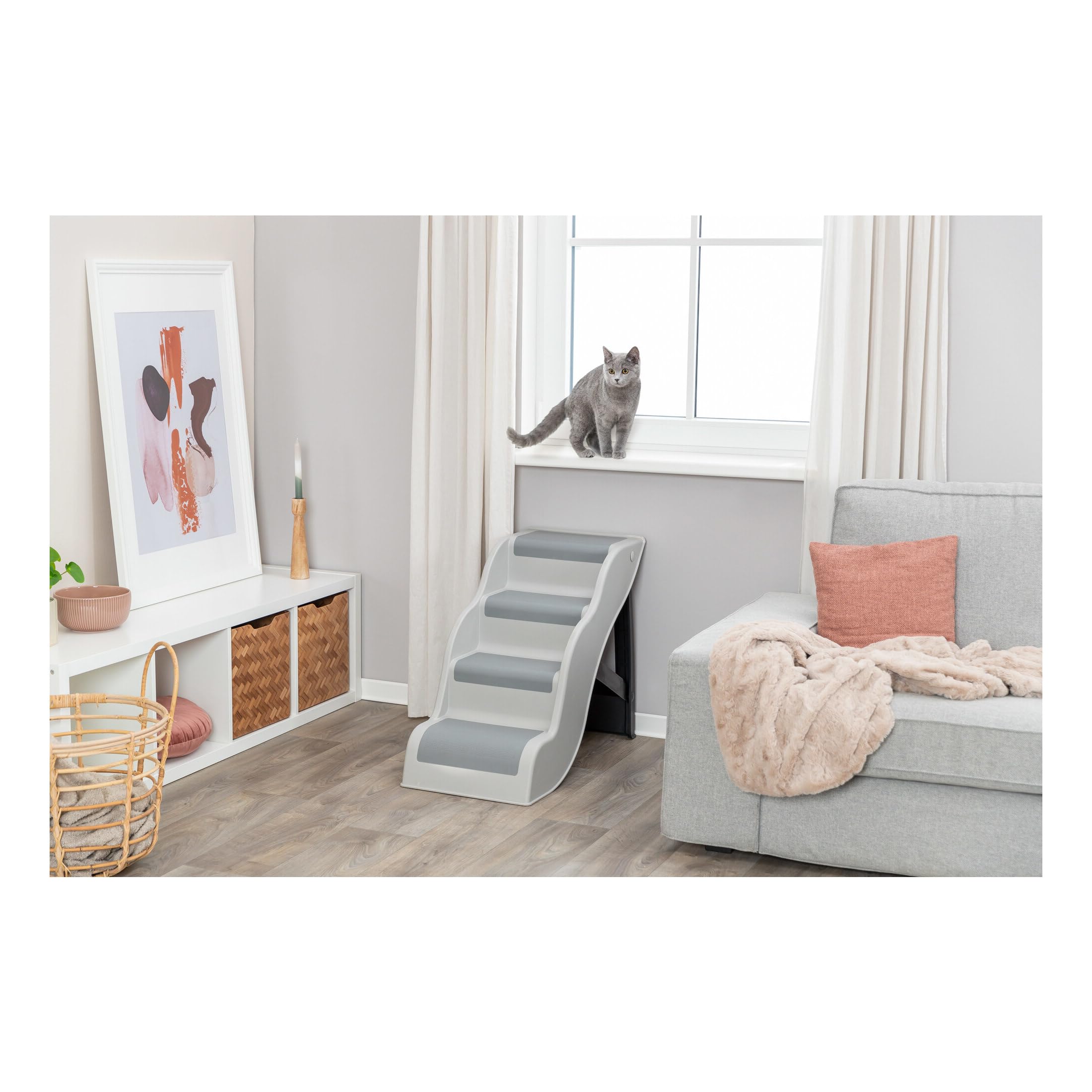 TRIXIE Lightweight Dog Stairs with Non-Slip Rubber Treads - 4 Step Pet Stairs for Beds and Couches - Foldable and Easy to Store