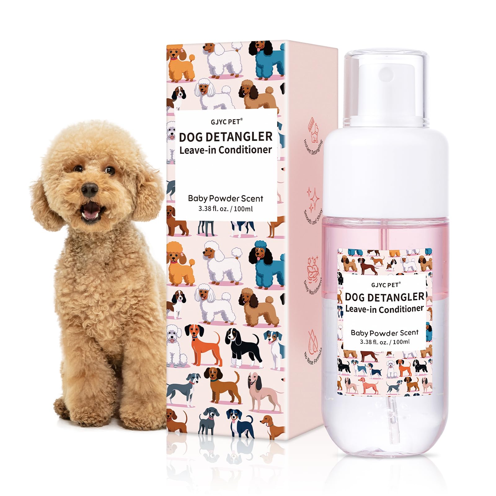 Dog Detangler & Dematting Spray - Leave-In Formula, Baby Powder Scent | Infused With Coconut Oil, Jojoba Oil, And Squalane For E