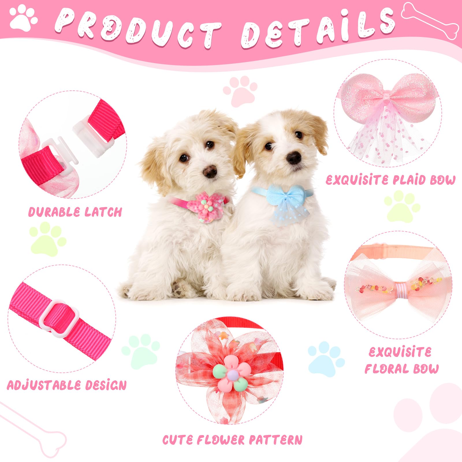 Saintrygo 22 Pack Dog Bow Tie Collar - Adjustable Bowtie, Flower Neck Tie For Medium Small Dog Cat Puppy(Stylish)