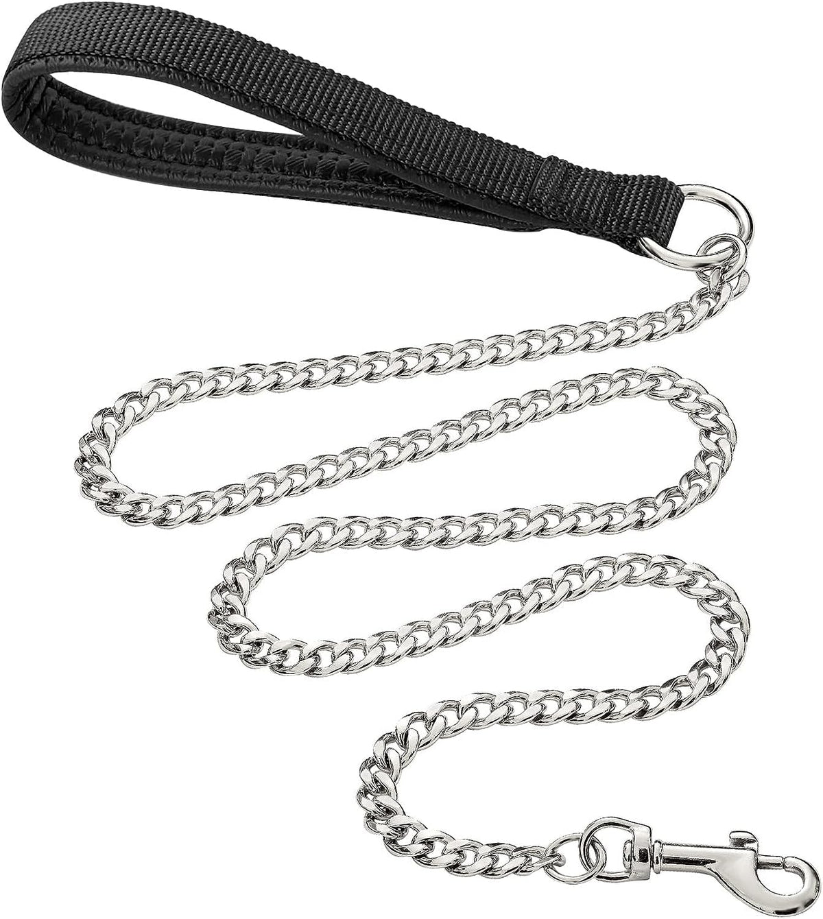 Heavy Duty Metal Dog Leash, 5 FT Chew Proof Pet Leash Chain with Soft Padded Handle for Large & Medium Size Dogs (5 FTx3 mm (20-
