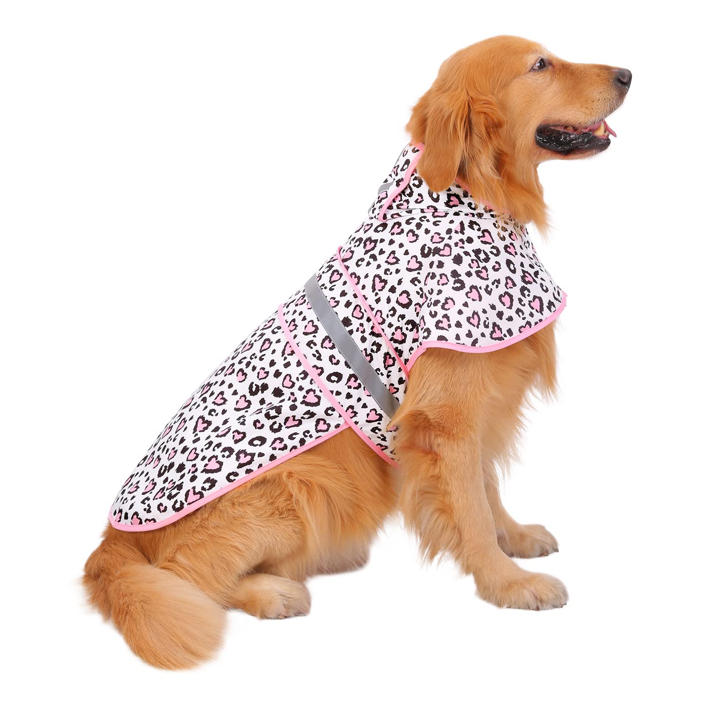 Hde Dog Raincoat Hooded Slicker Poncho For Small To X-Large Dogs And Puppies Leopard Hearts - L