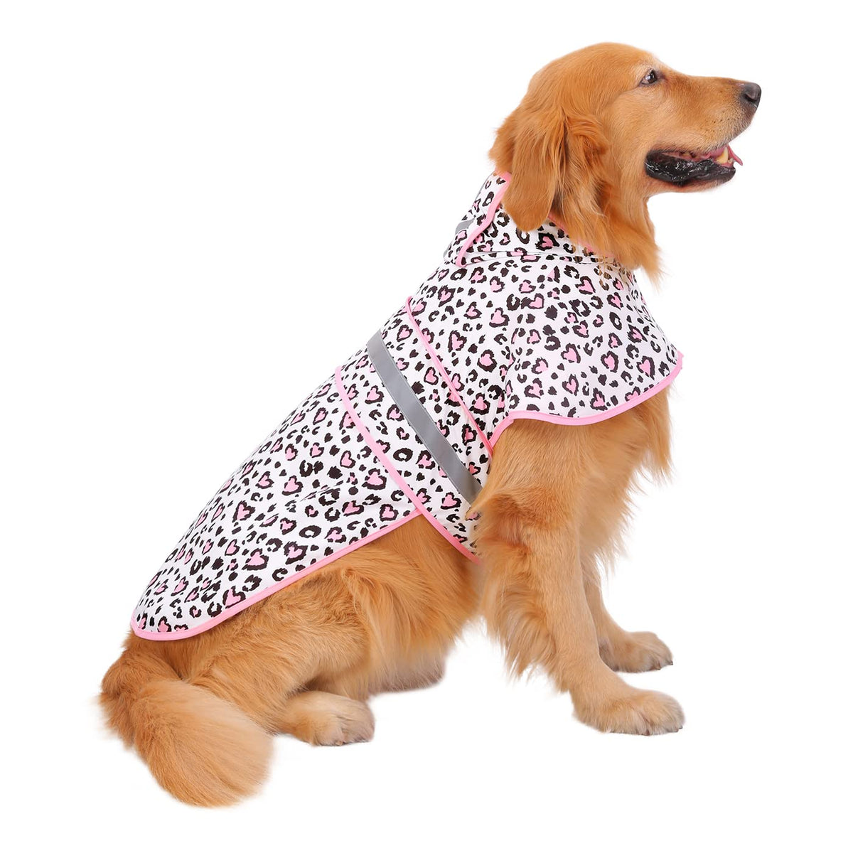 Hde Dog Raincoat Hooded Slicker Poncho For Small To X-Large Dogs And Puppies Leopard Hearts - Xl