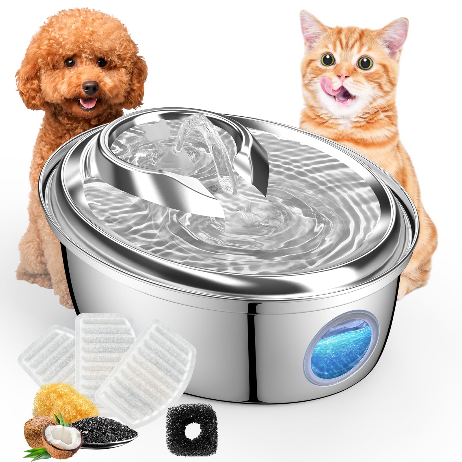 Orsda Stainless Steel Cat Water Fountain, Automatic Pet Water Fountain, 100Oz/3L Drinking Fountain Dog Water Dispenser With Wate