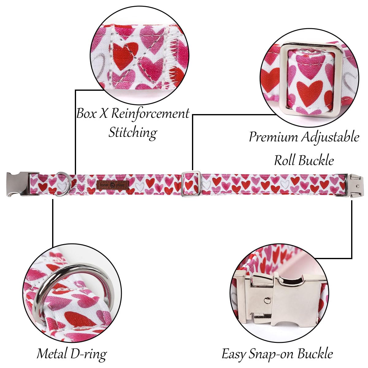 Lionet Paws Valentine'S White Dog Collar, Cute Heart Dog Collar For Small Dogs, Adjustable Cotton Pet Puppy Collars For Small Do