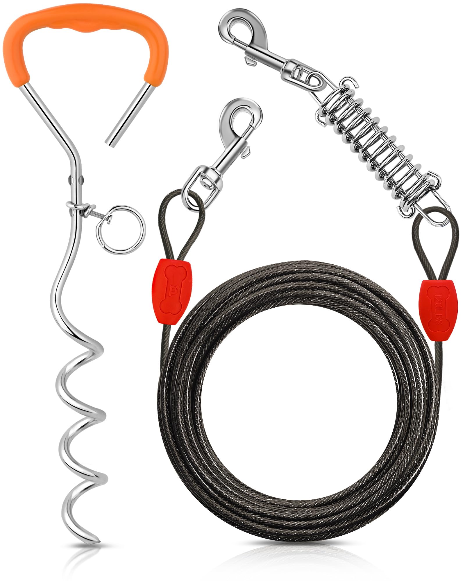 Petbobi Dog Tie-Out Cable And Stake - 40Ft Heavy Duty Cable With Spring, No Tangle, 16In Ground Stake, Ideal For Yard, Camping A