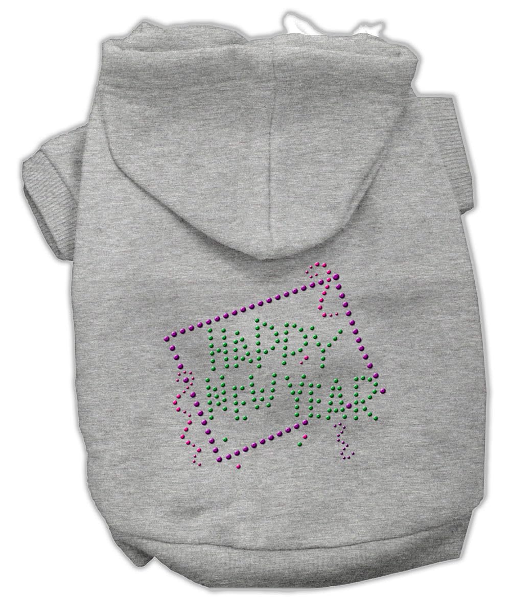 Pet, Dog & Cat Hoodie Rhinestone, &quot;Happy New Year&quot; Gray LG (10-14 lbs.)