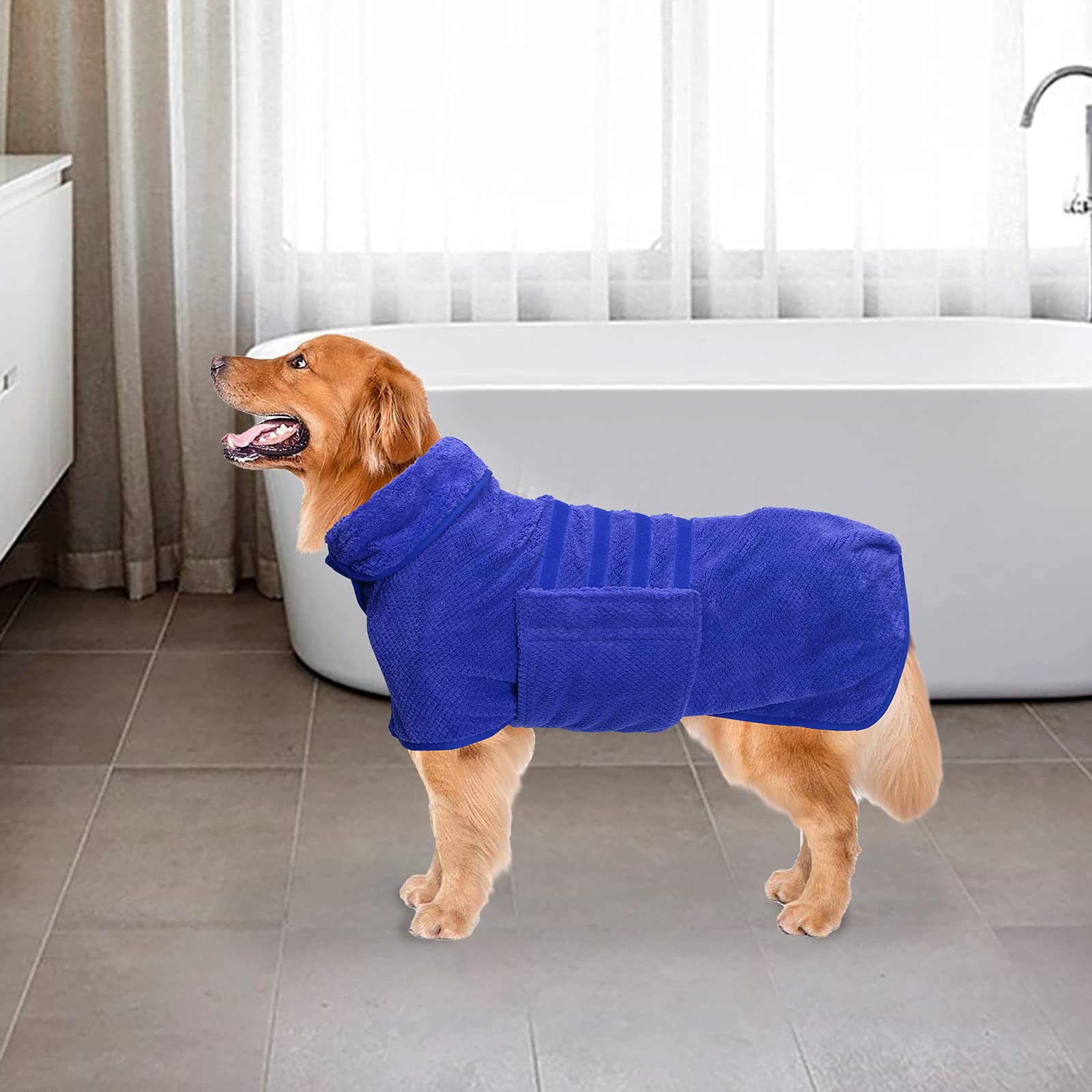 Geyecete Dog Bathrobe Towel Dog Drying Coat-Dry Fast Dog Bag-Pineapple Grid Fast Drying Super Absorbent Pet Dog Cat Bath Robe Towel-Blue-Xxl