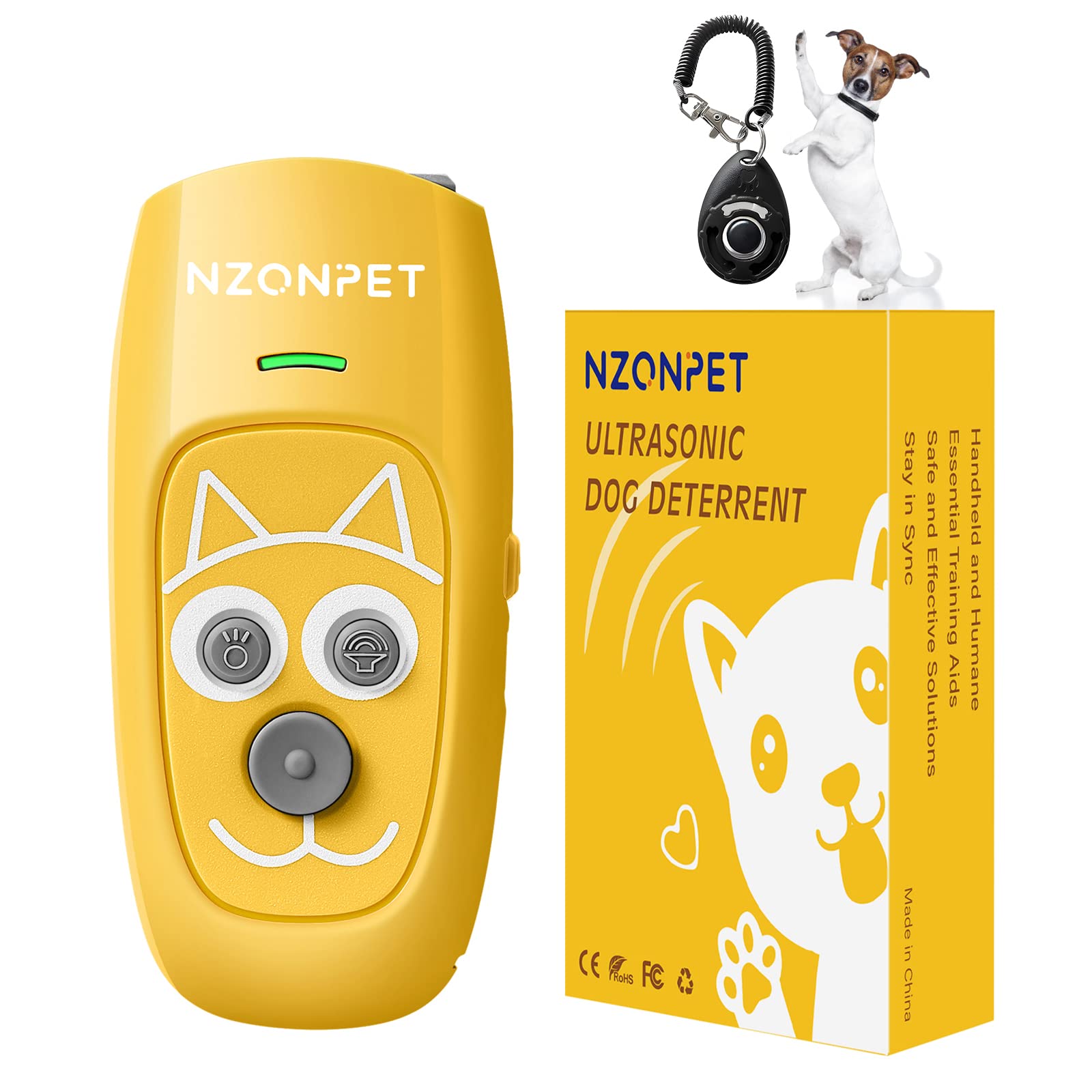 Nzonpet Anti Barking Device, Ultrasonic 3 In 1 Dog Barking Deterrent Devices, 3 Frequency Dog Training And Bark Control 16.4Ft Range Rechargeable With Led Light And Wrist Strap Yellow