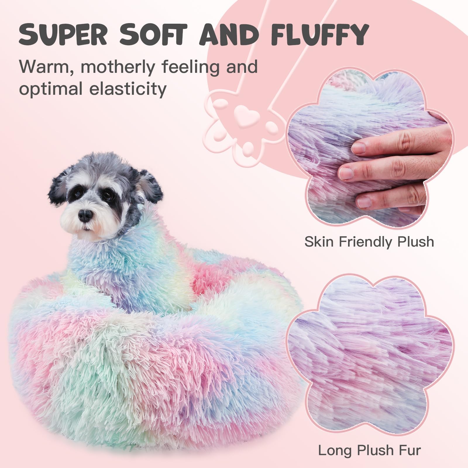 Himax Small Dog Bed, Fluffy Dog Bed With Blanket Attached, Cat Bed Washable, Multi-Colored (20''/26''/35'')