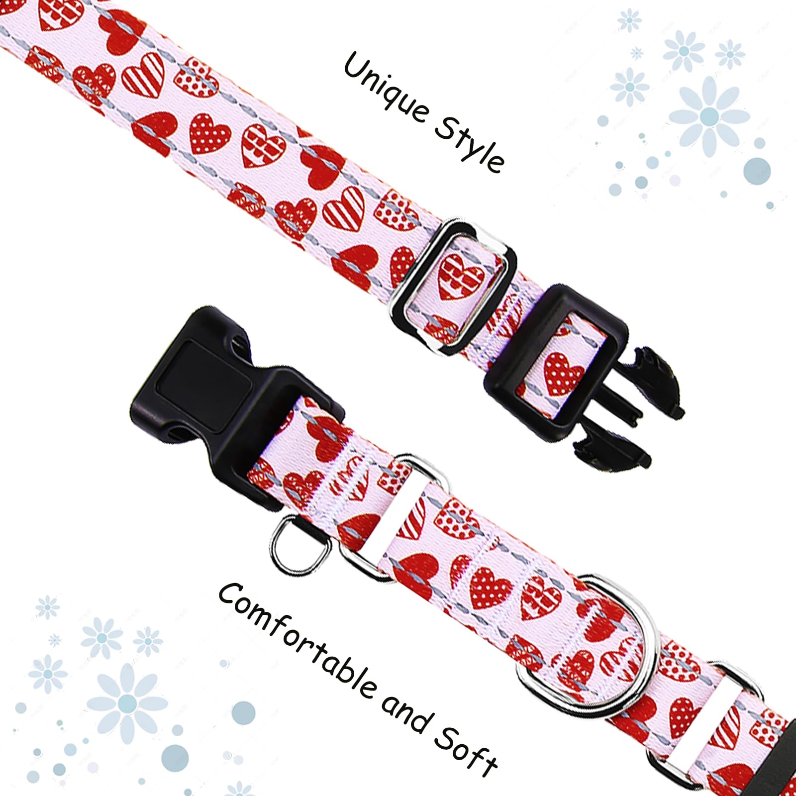 Fidohug Valentines Reflective Martingale Collar For Dogs With Quick Release Buckle Cute Girl No Pull Dog Collars (Red Heart, Xsm