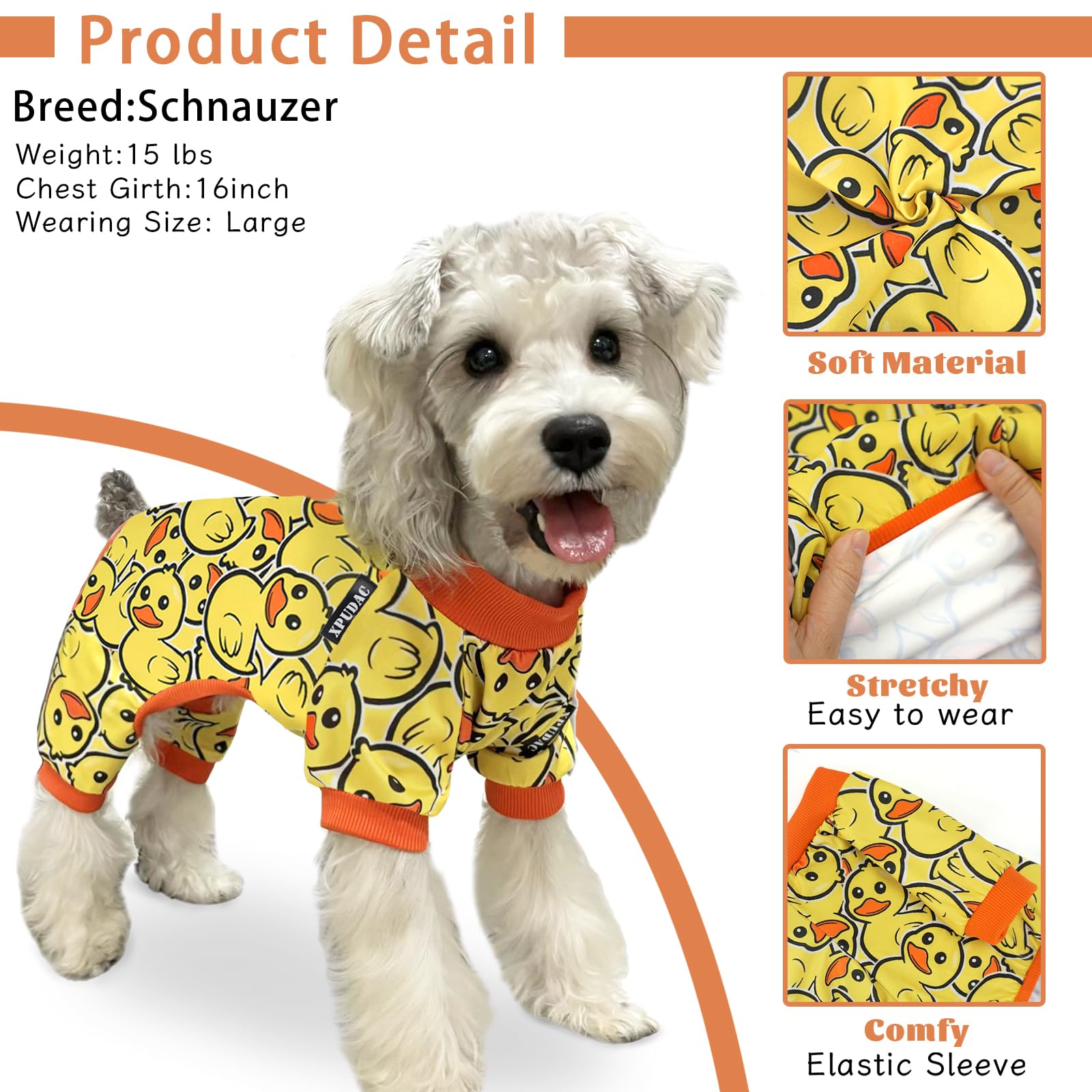 XPUDAC Dog Pajamas 4 Pack Soft Stretchy Duck Print for Small Medium Dogs - Medium, Multicolor, Polyester