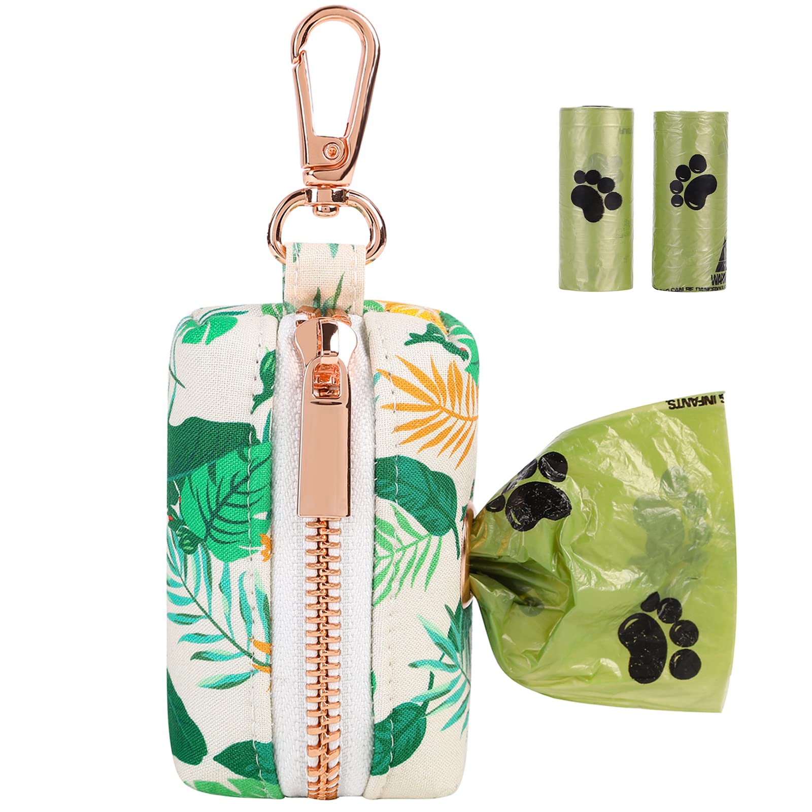 Aring Pet Dog Waste Bag Dispenser, Cotton Doggy Poop Bags Holders Attach To Any Leashes, Portable Washable Leaf Pattern Pet Wast