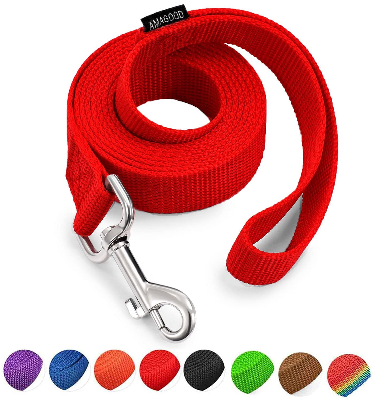 Amagood 6 Ft Puppy/Dog Leash, Strong And Durable Traditional Style Leash With Easy To Use Collar Hook,Dog Lead Great For Small And Medium And Large Dog (1 In X 6 Ft(Pack Of 1), Red)