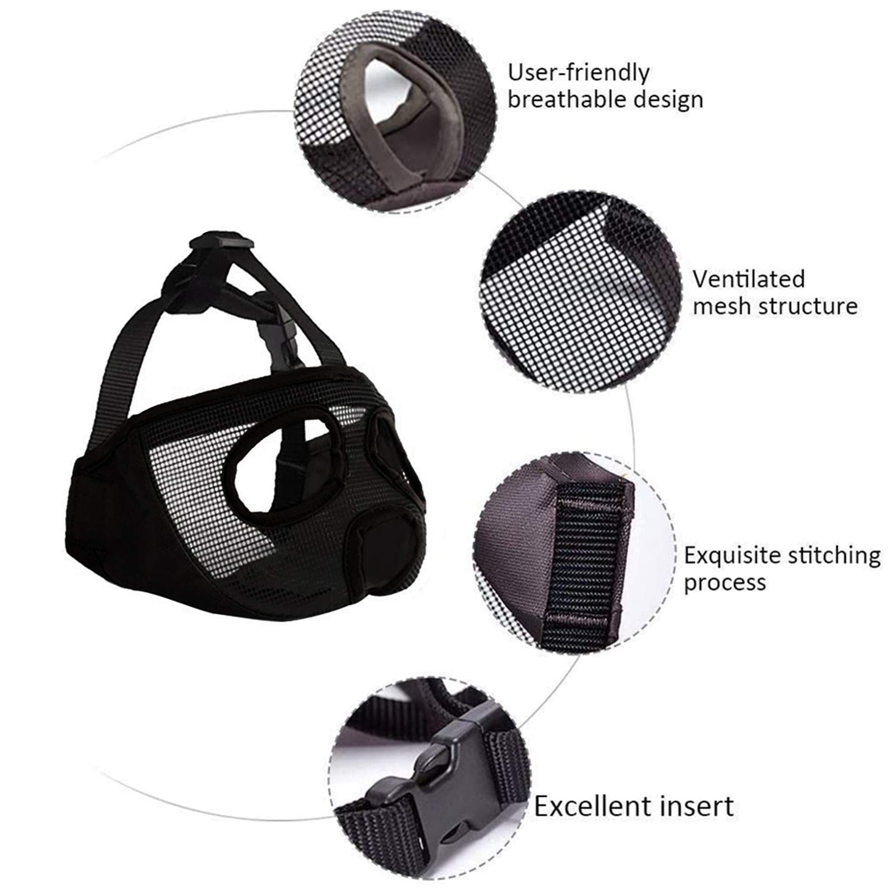 Jyhy Short Snout Dog Muzzle- Adjustable Breathable Mesh Bulldog Muzzle For Biting Chewing Licking Grooming Dog Mask,Black S