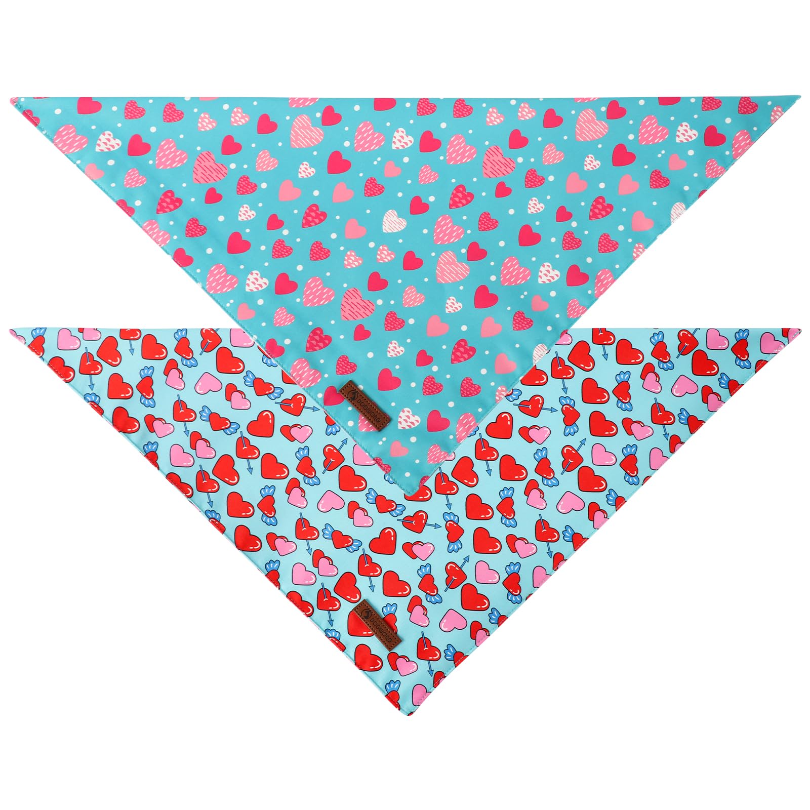 Dogwong Valentine'S Dog Bandanas 2 Pack, Triangle Reversible Love Heart Pet Scarf Durable Cute Blue Heart Holiday Bandana For Sm