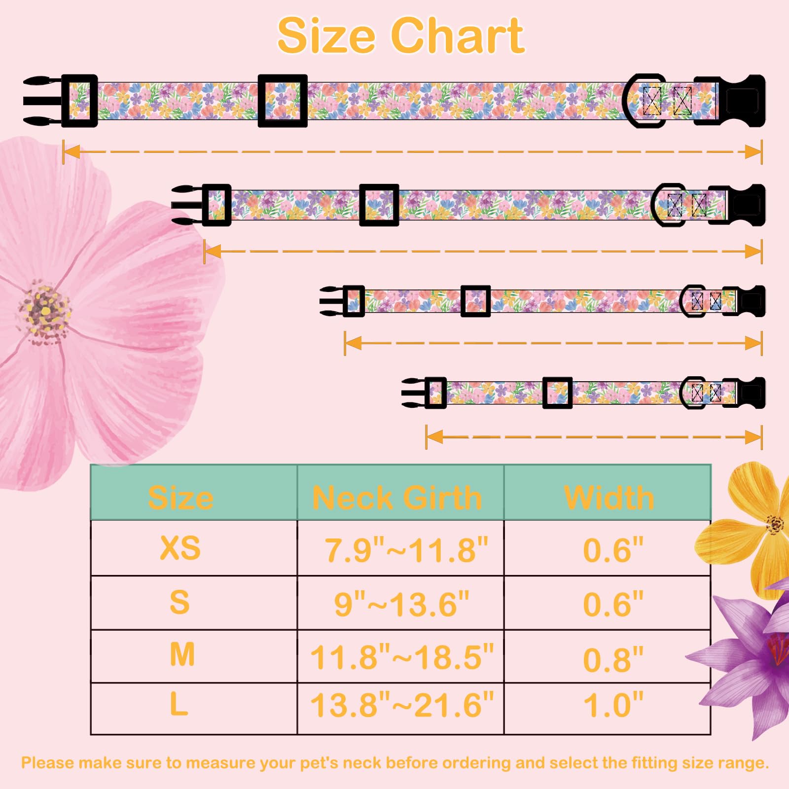 Faygarsle Dog Collar For Small Medium Large Dogs Cute Puppy Collars For Female Dogs Floral Patterned Pet Collars For Summer Spri