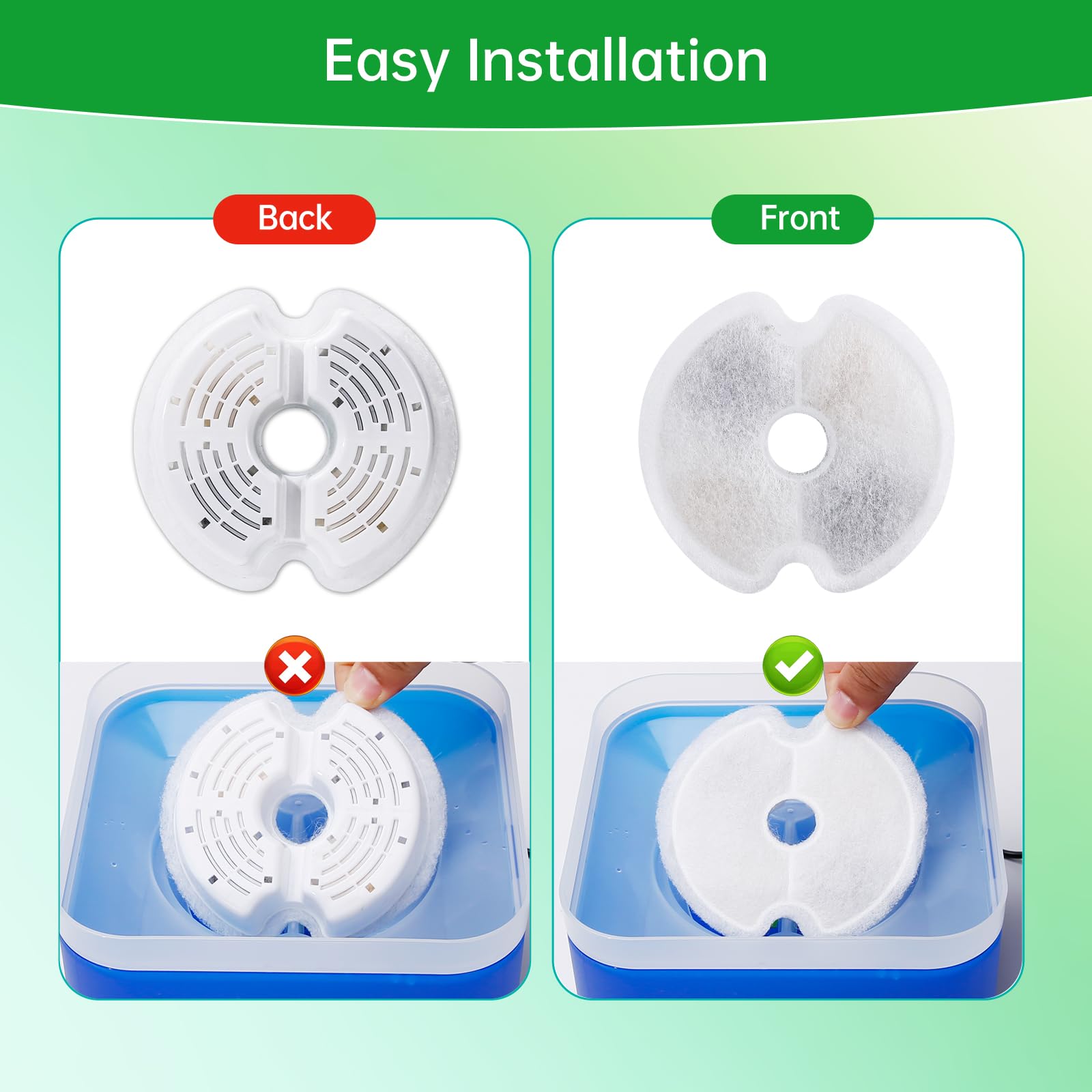 8 Packs Cat Water Fountain Filters For Ultra Silent Cat Fountain 67Oz/2L With Led Night Light, Triple Filtration System Activate