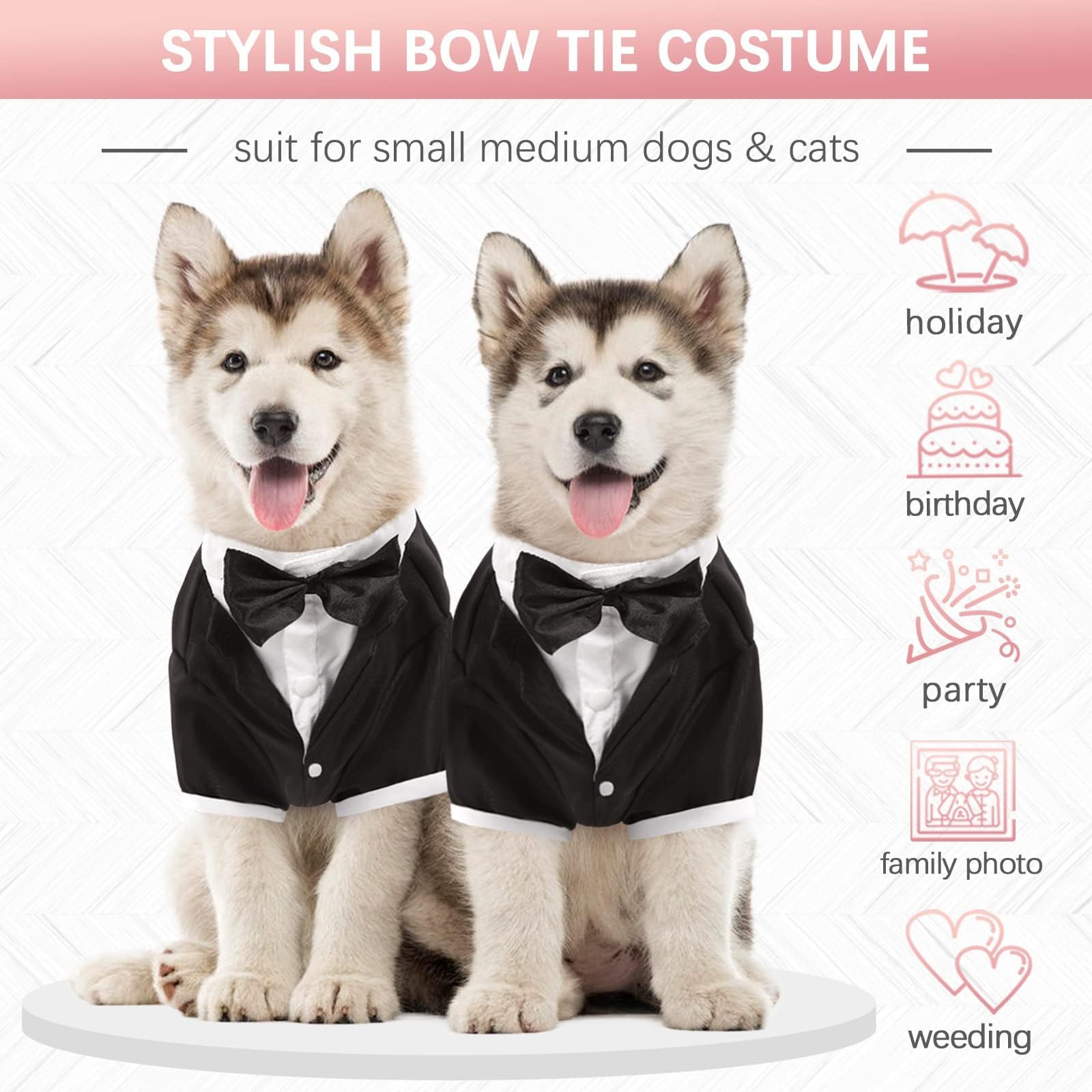 Kuoser Dog Tuxedo, Dog Wedding Suit With Bow Tie Formal Dog Tux Pet Wedding Party Birthday Costume, Dog Valentines Christmas Halloween Graduation Outfit Cosplay For Small Medium Large Dogs, Black M