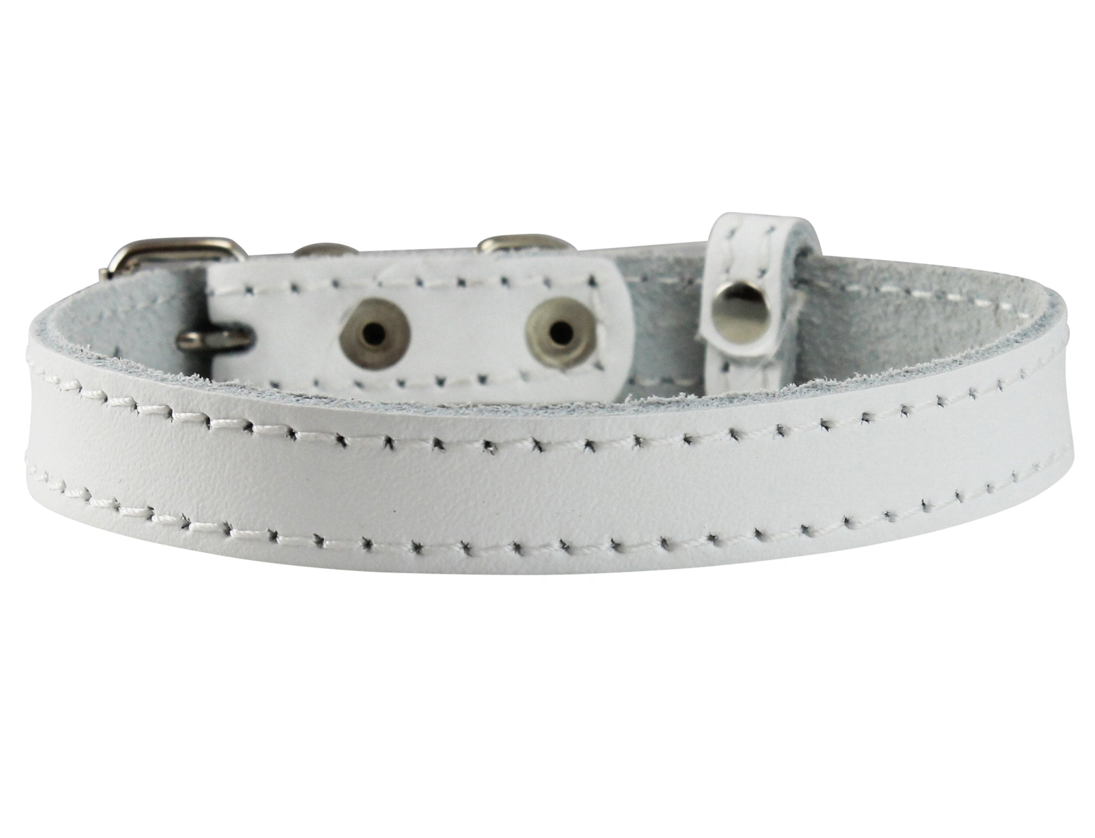 Genuine Leather Dog Collar For Smalles Dogs And Puppies 3 Sizes White (Neck: 8'-9.75'; 3/8' Wide)