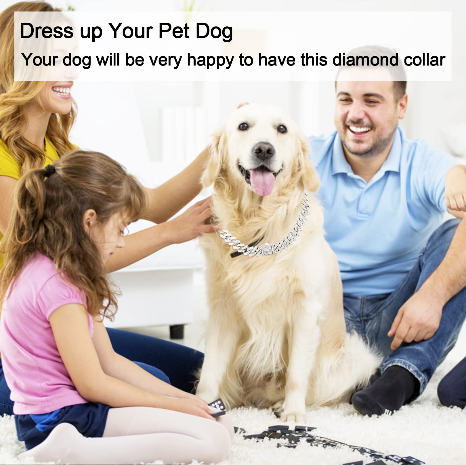 Glitter Diamond Cuban Chain Collar With Secure Buckle - Metal Link Chain Jewelry Accessories For Small To Large Dogs & Cats