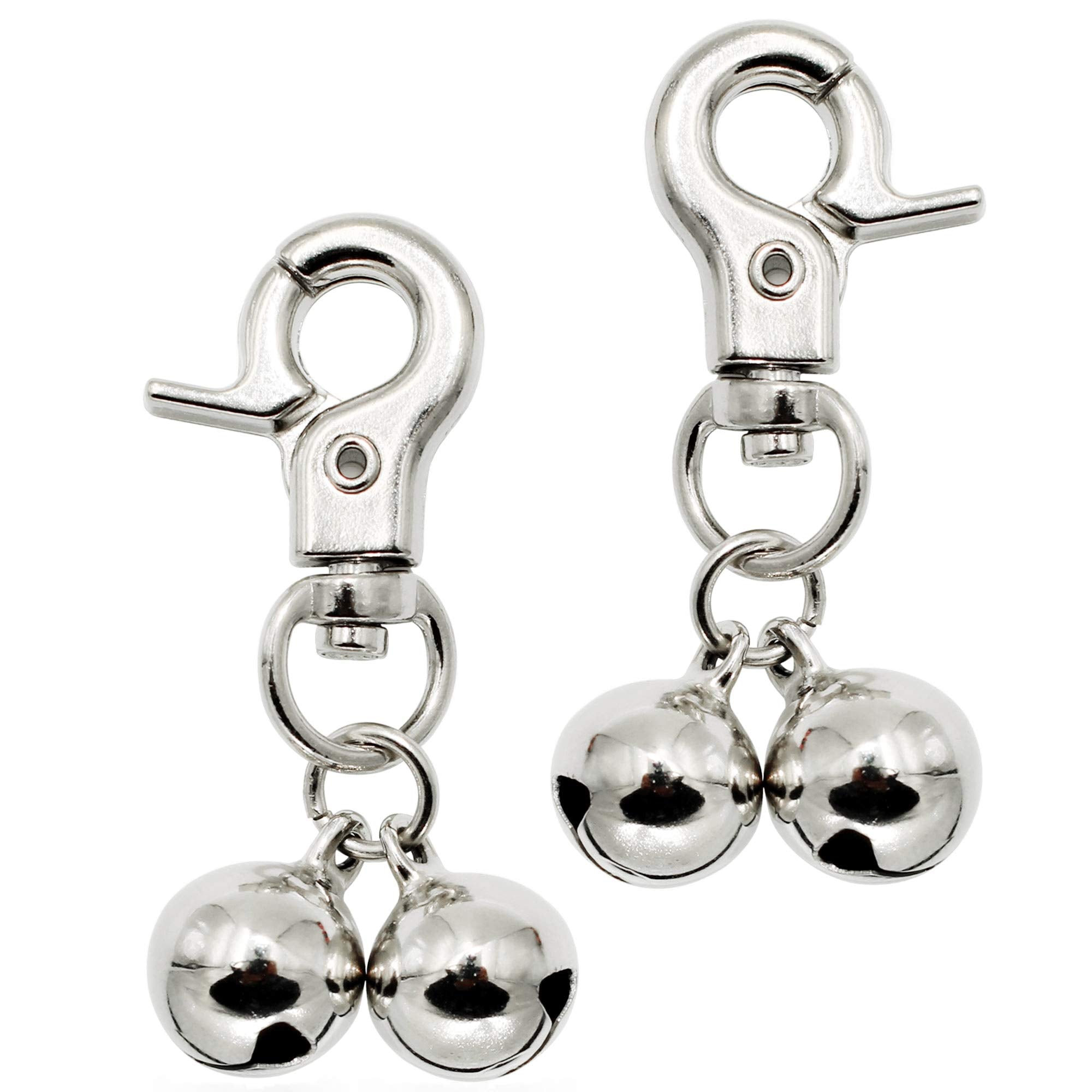 Kittail Bells For Dog Collars - 2 Pack Stainless Steel Bell Necklace For Dogs & Cat - Pet Pendant Accessories Training Collar Charm With Heavy Duty Snap Clips, Silver Christmas Gift