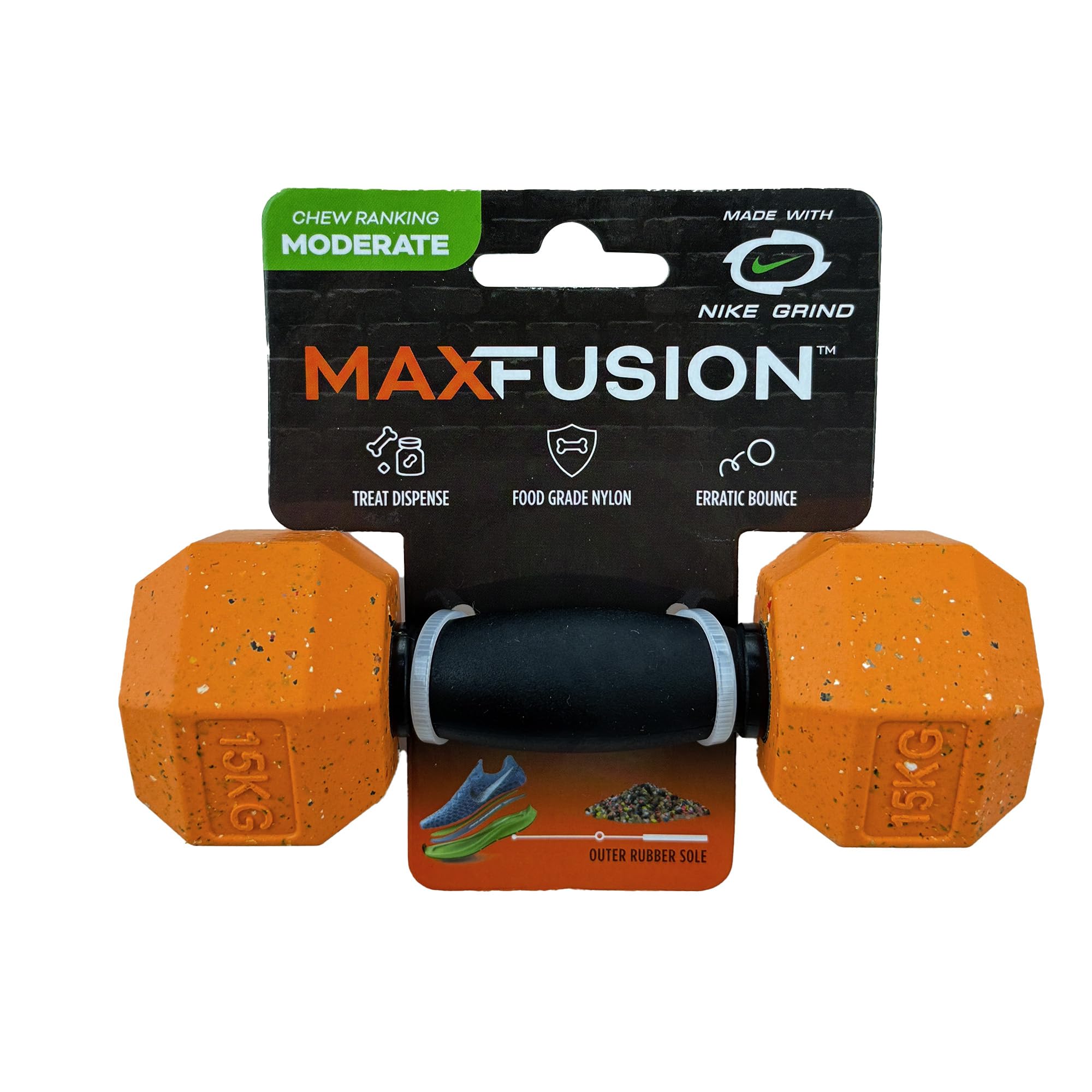 Max Fusion Made With Nike Grind, Arlee Dumbbell Dog Toy, Orange Dog Toys For Large Dogs, Durable & Natural Rubber Chew Toy For P