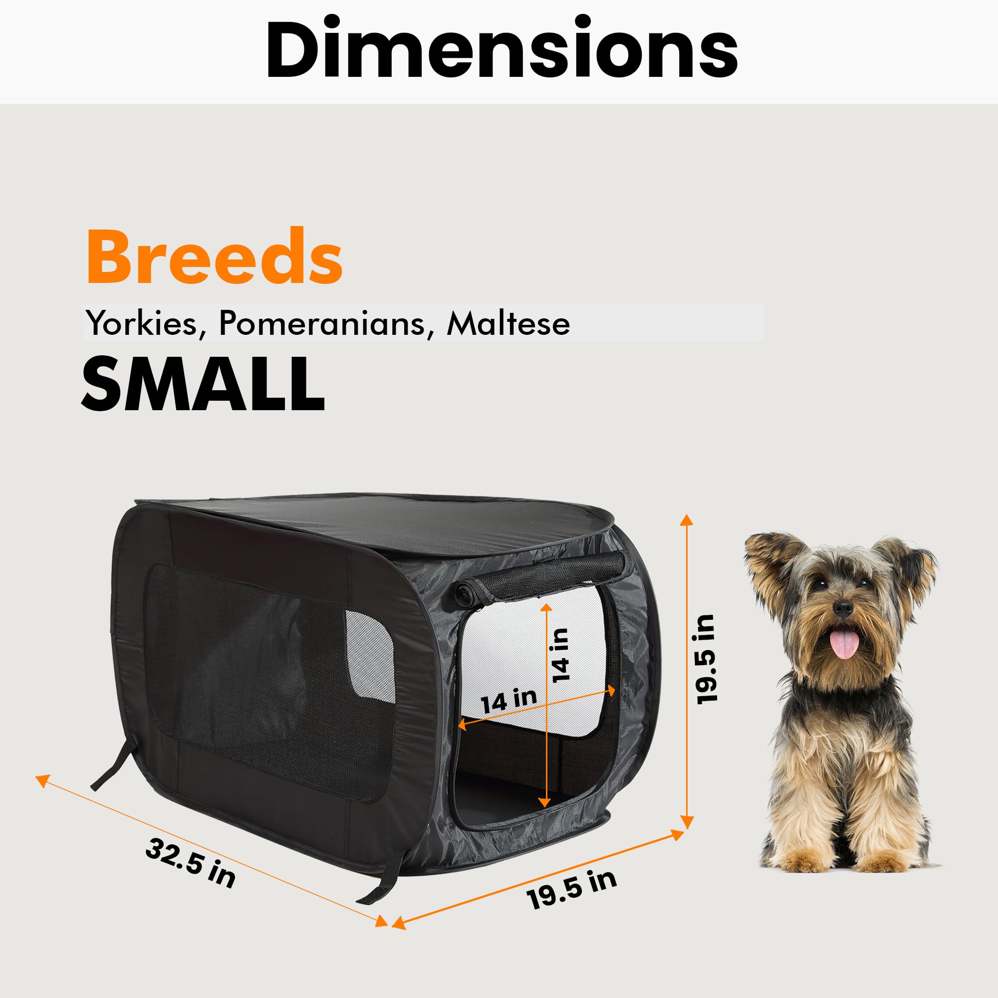 Beatrice Home Fashions Portable, Collapsible, Pop Up Kennel Travel Cat and Dog Crate, 32.5 L x 19.5 W x 19.5 H, Black