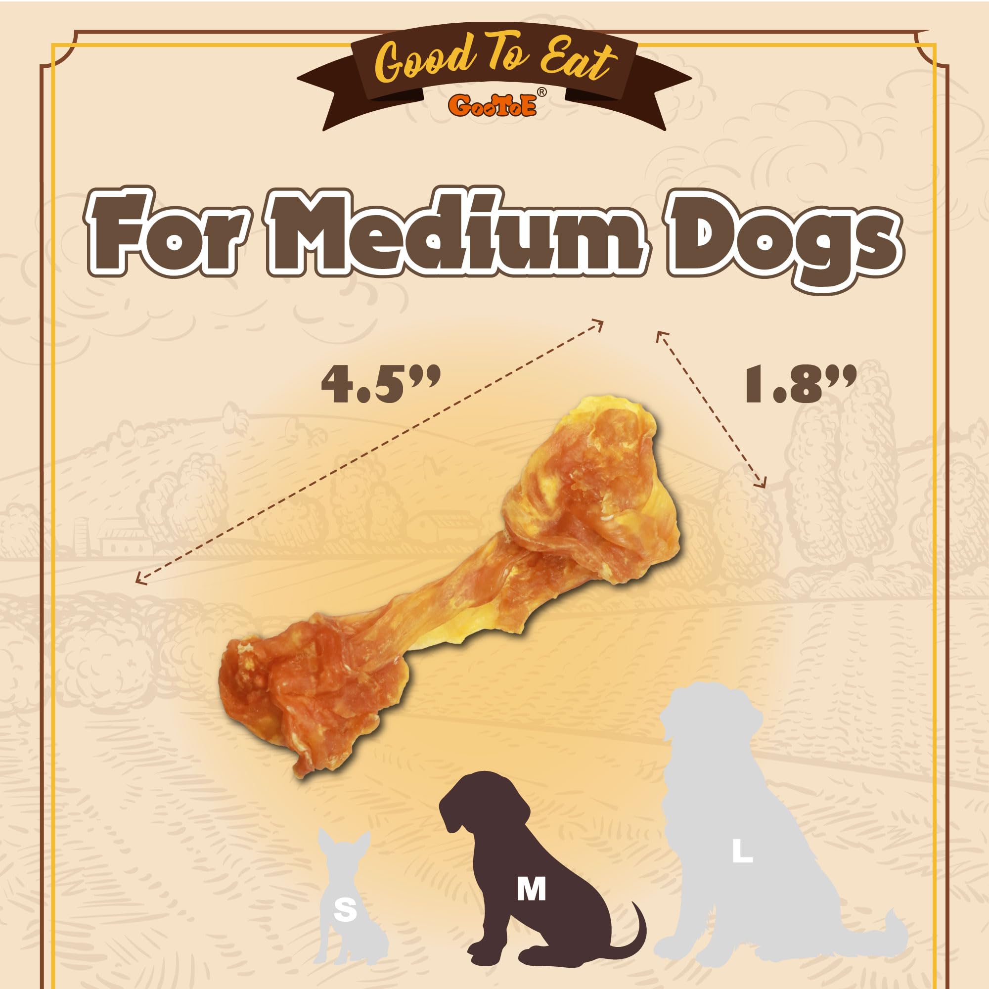 Gootoe Turkey Tendon Dog Treats, Bone (M) 1 lb, 100% USA Sourced Turkey, Natural Snack, Premium Puppy Chews, Hypoallergenic, Raw
