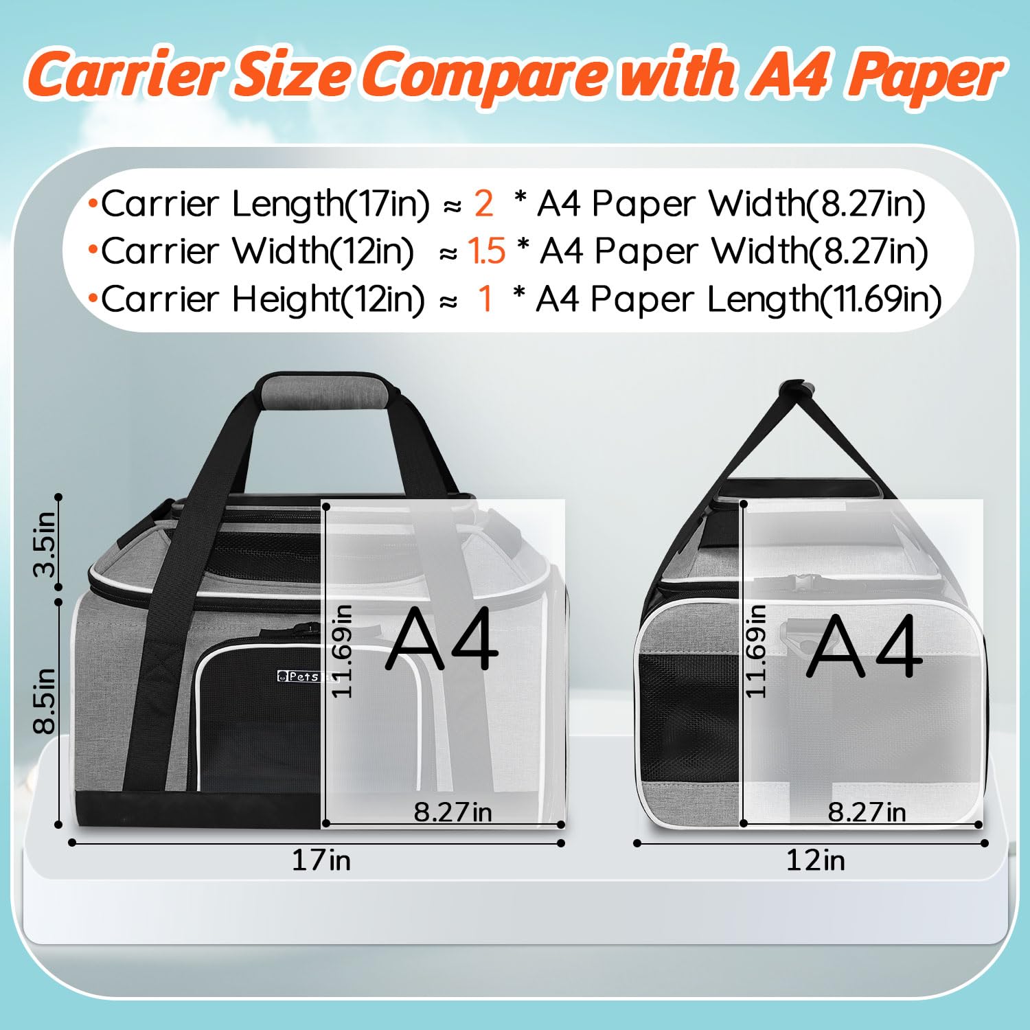 Petskd Top-Expandable Pet Carrier 17X12X8.5 Inches Jetblue Frontier Spirit Airline Approved, Soft-Sided Carrier For Small Cats And Dogs With Locking Safety Zippers And Anti-Scratch Mesh(Grey)