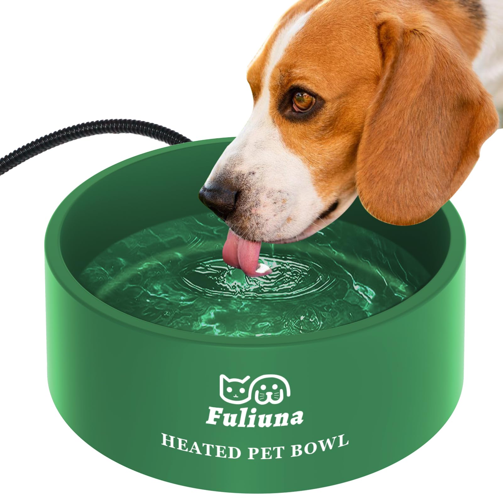 Fuliuna Large Heated Water Bowl, Outdoor Heated Dog Bowl with Chew Resistant Power Cord, Thermal Bowl Provide Drinkable Water in Winter, Heated Pet Bowl for Cat Rabbit Chicken Duck Squirrel 0.85 Gal -Like New
