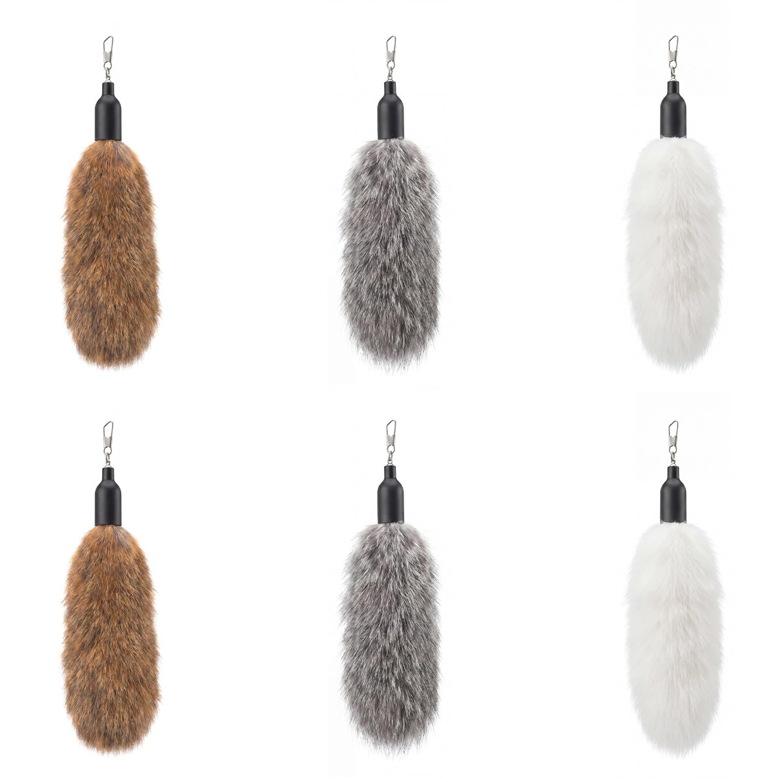 Teyva Daily 6 Pack Natural Rabbit Fur Cat Toy Refills Silent Cat Wand Toy Attachments Interactive Handmade Replacement Heads wit