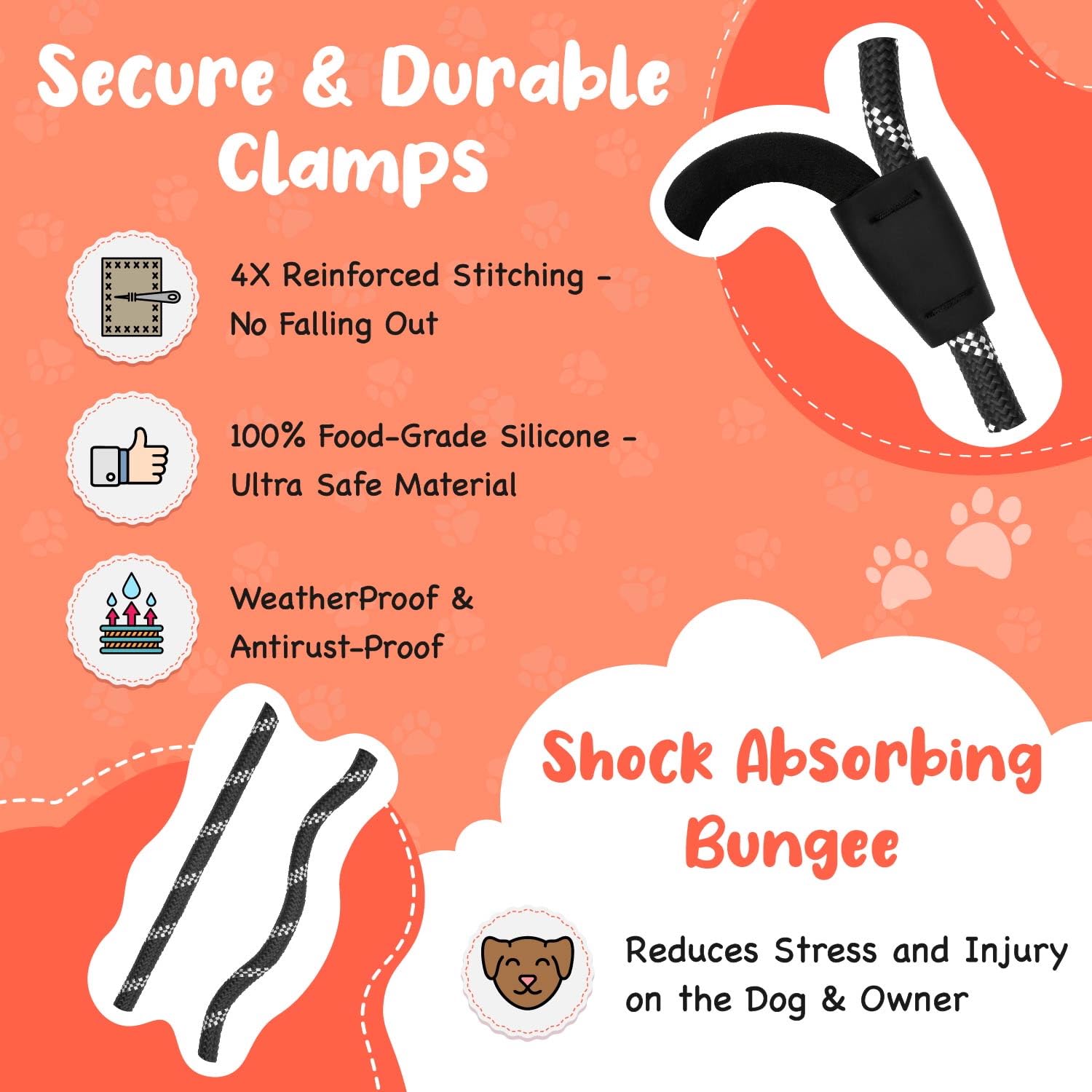 6 Foot Dog Leash, Two Extra Padded Handles, Heavy Duty Dog Leash For Medium To Large Pets, Highly Reflective, Shock-Absorbing No Pull Rope Lead, Durable For Walking, Running, Training Lead - Roam Gear