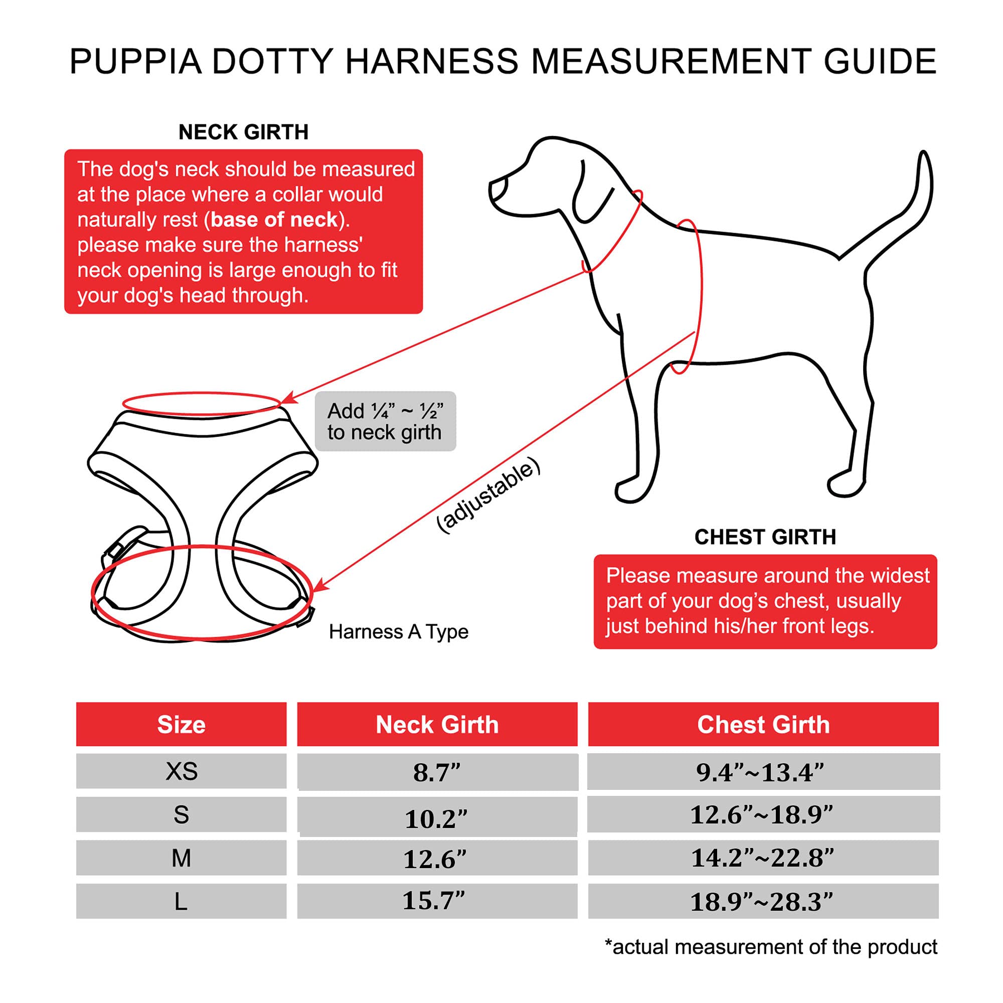 Puppia Dotty Dog Harness Over-The-Head No Pull No Choke Walking Training Adjustable For Small & Medium Dog, Large, Black