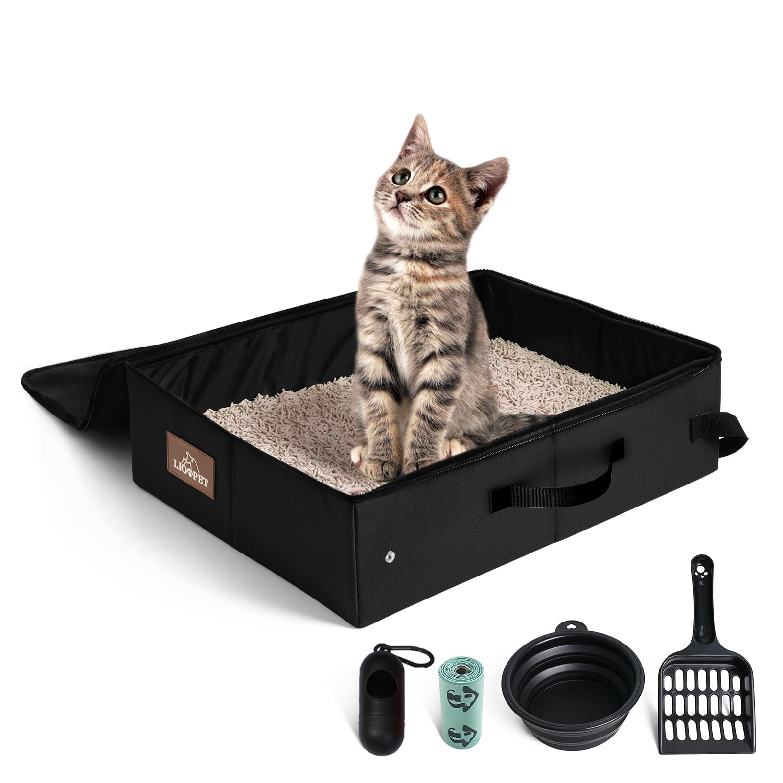 Portable Cat Litter Box, Leak Proof, Foldable, 16X12X4.3In Black,Perfect For Hotel Stays And Road Trips