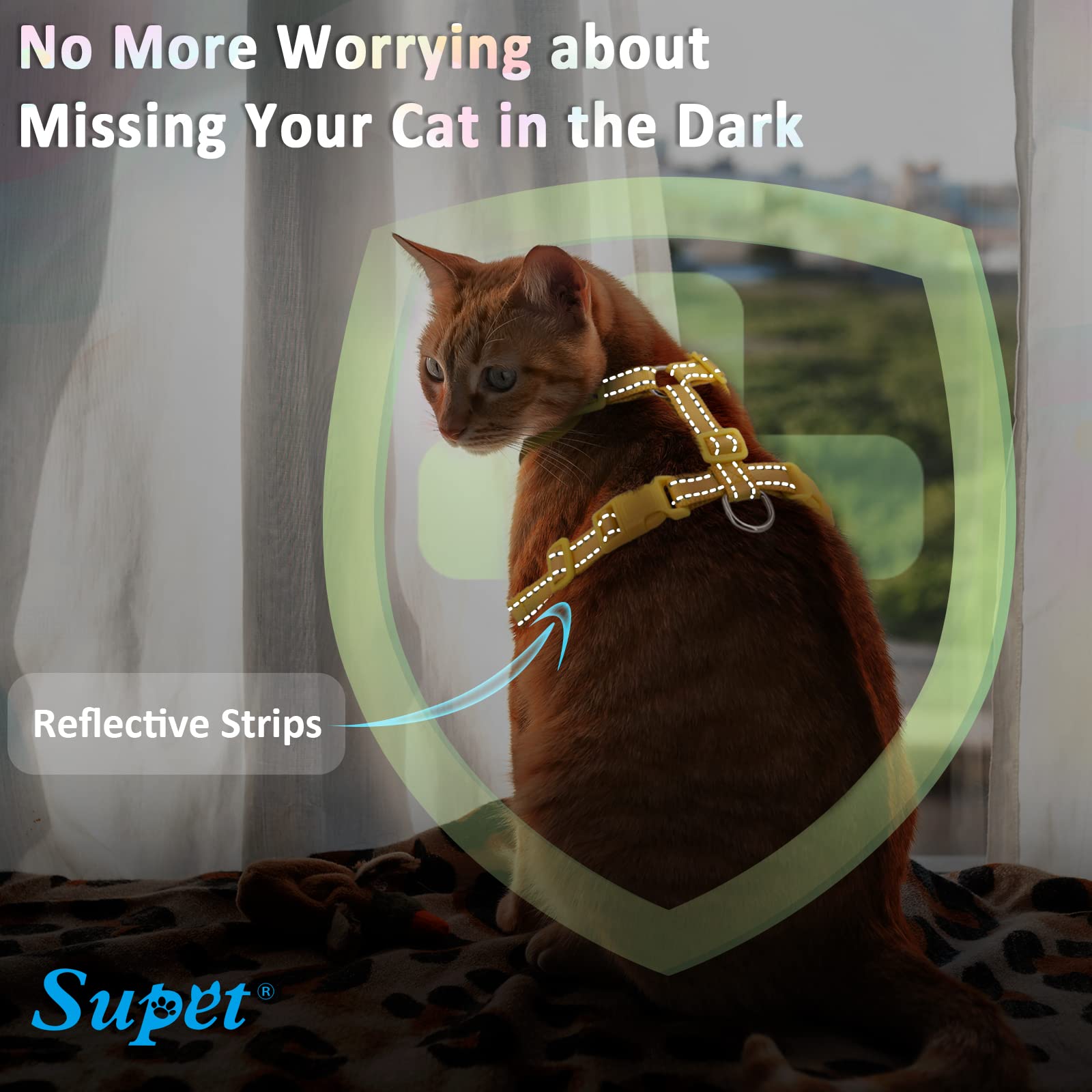 Supet Cat Harness And Leash Set Stylish Escape Proof Cat Vest Harness Adjustable Breathable Pet Harness With Reflective Trim Ste