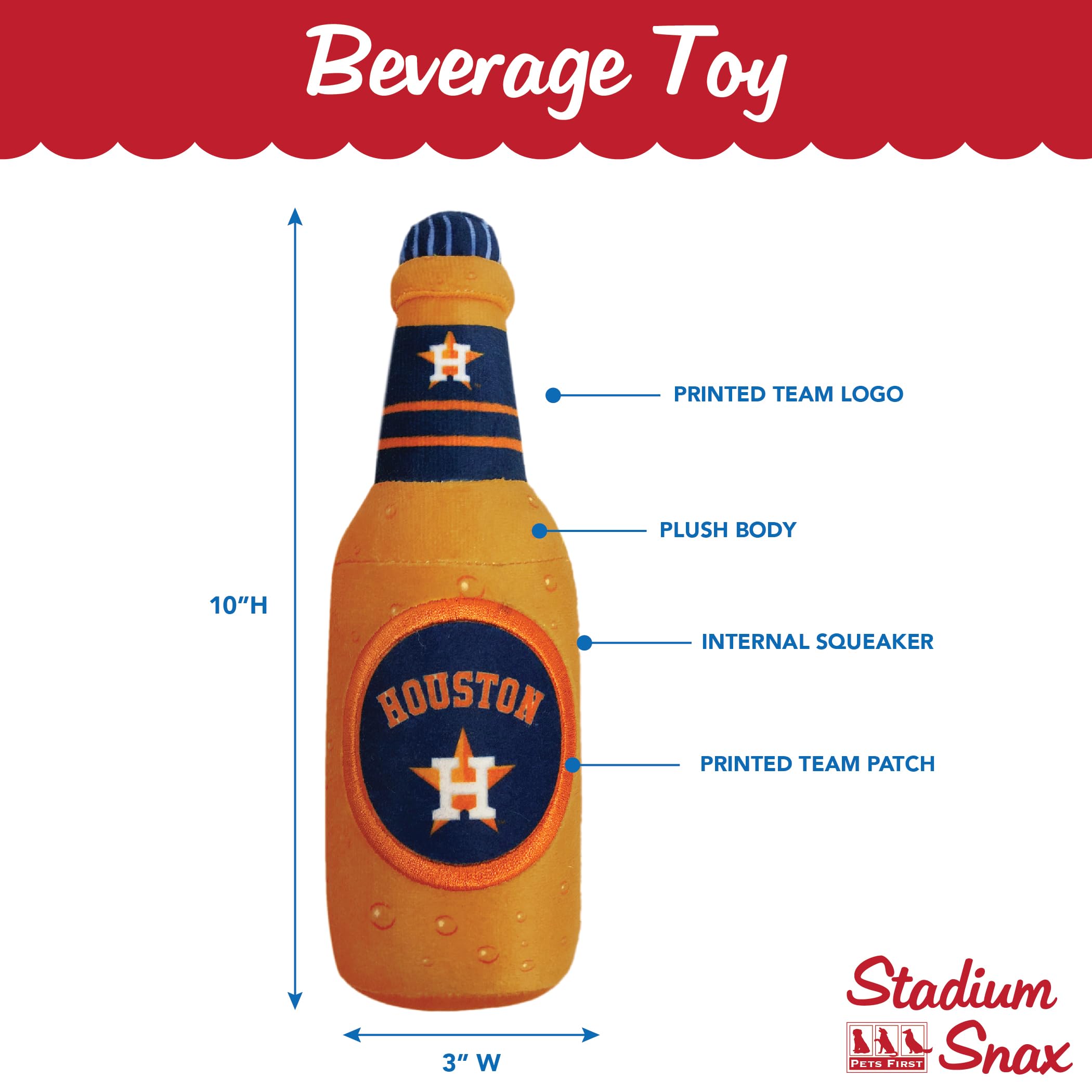 Pets First Mlb Houston Astros Stadium Beer Bottle Plush Dog Toy-Cutest Plush Toy For Dogs & Cats With Inner Squeaker & Premium E