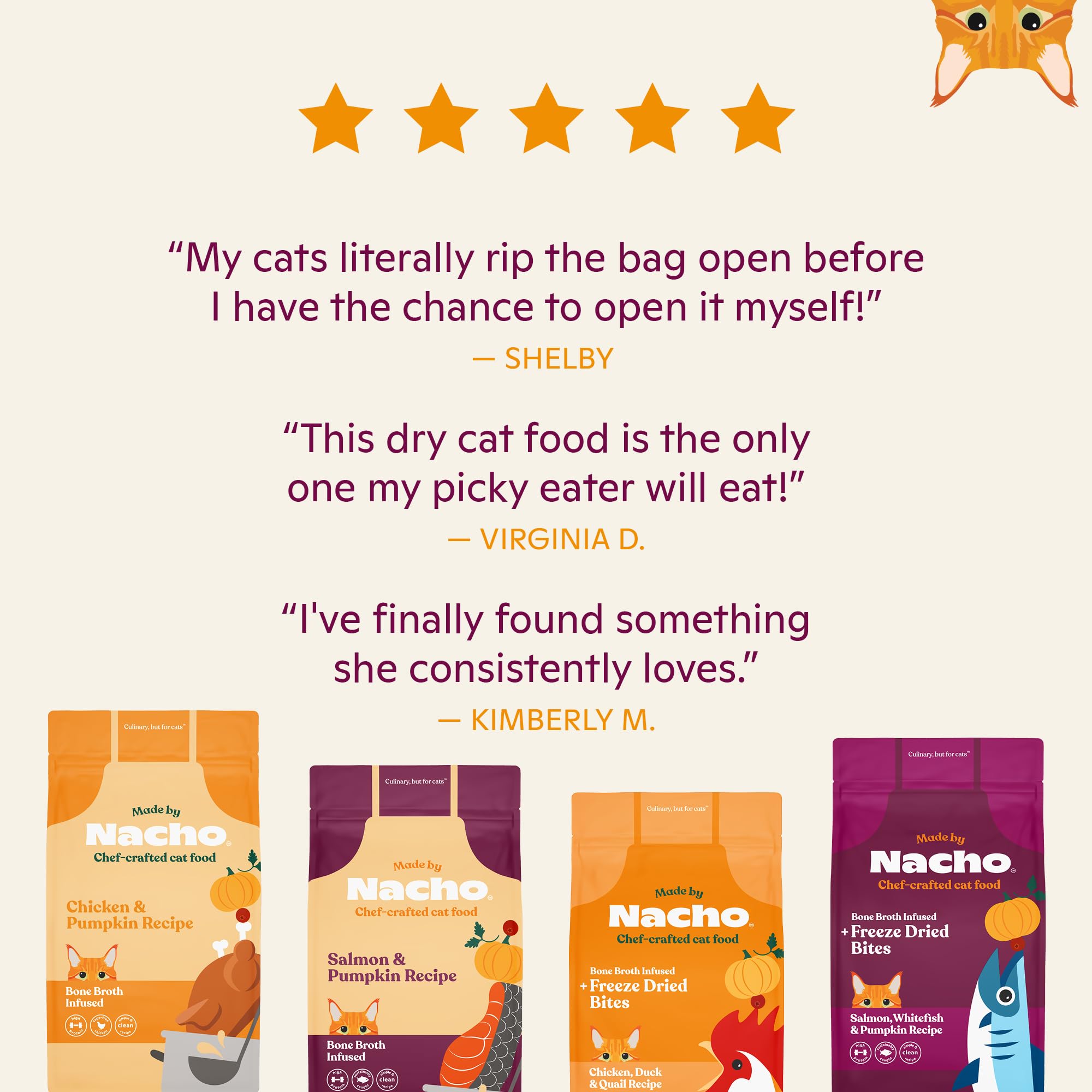 Made by Nacho Bone Broth Infused Dry Cat Kibble - Cage-Free Chicken & Pumpkin Recipe - Premium Grain-Friendly Cat Food 4lb Bag,