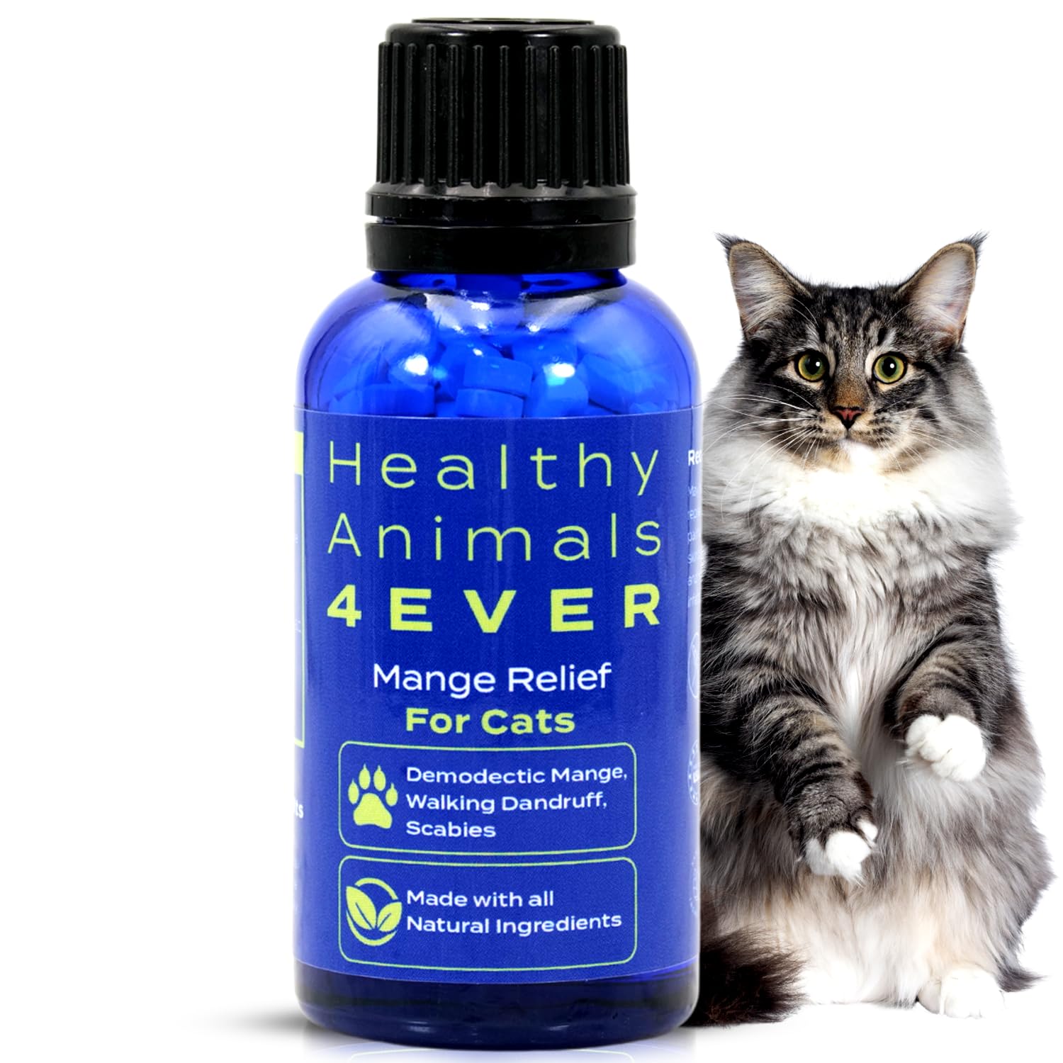 HealthyAnimals4Ever - Mange Relief for Cats | Treatment for Itchiness, Scabs & Hair Loss Caused by Mites - All-Natural, Homeopat