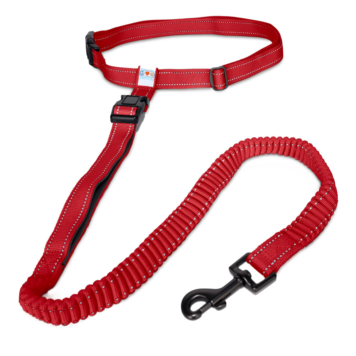 Pawtitas Red Hands Free Dog Leash For Large Dogs, Running Leash With Bungee, Reflective For Night Walking