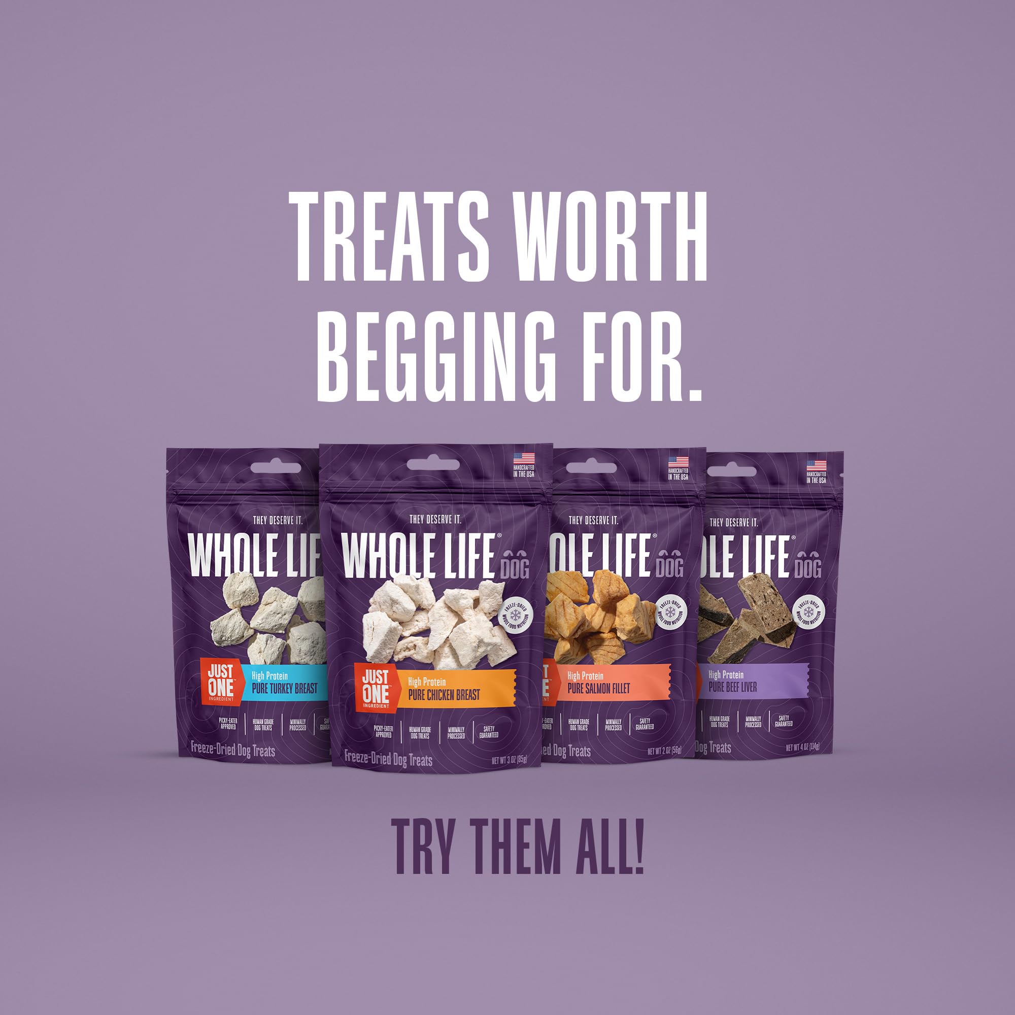 Whole Life Dog Just One Beef Liver Freeze Dried Dog Treats - Human Grade High Protein Food, Healthy Training Snacks, Freeze Drie