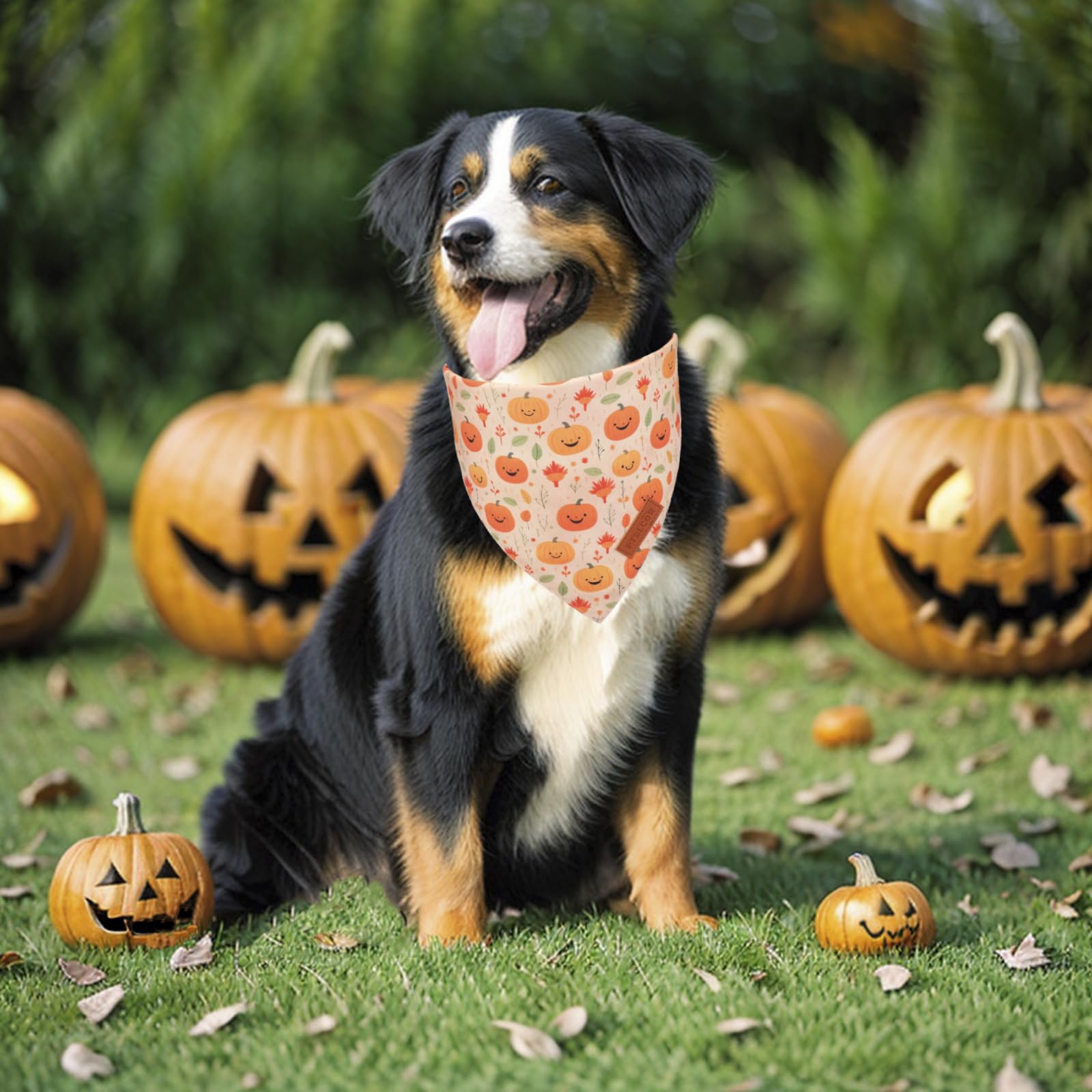 Ptdecor Halloween Dog Bandana, Ghost Pumpkin Design Reversible Holiday Dog Scarf, Triangle Halloween Bandanas For Large X-Large