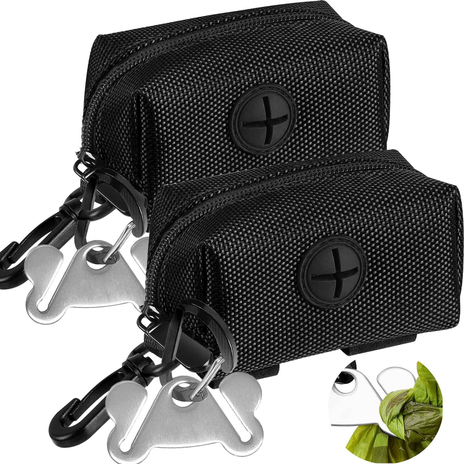 2 Pack Dog Poop Bag Holder for Leash Attachment - Waste Bag Dispenser for Leash - Fits Any Dog Leash - Portable Set with Hand Fr
