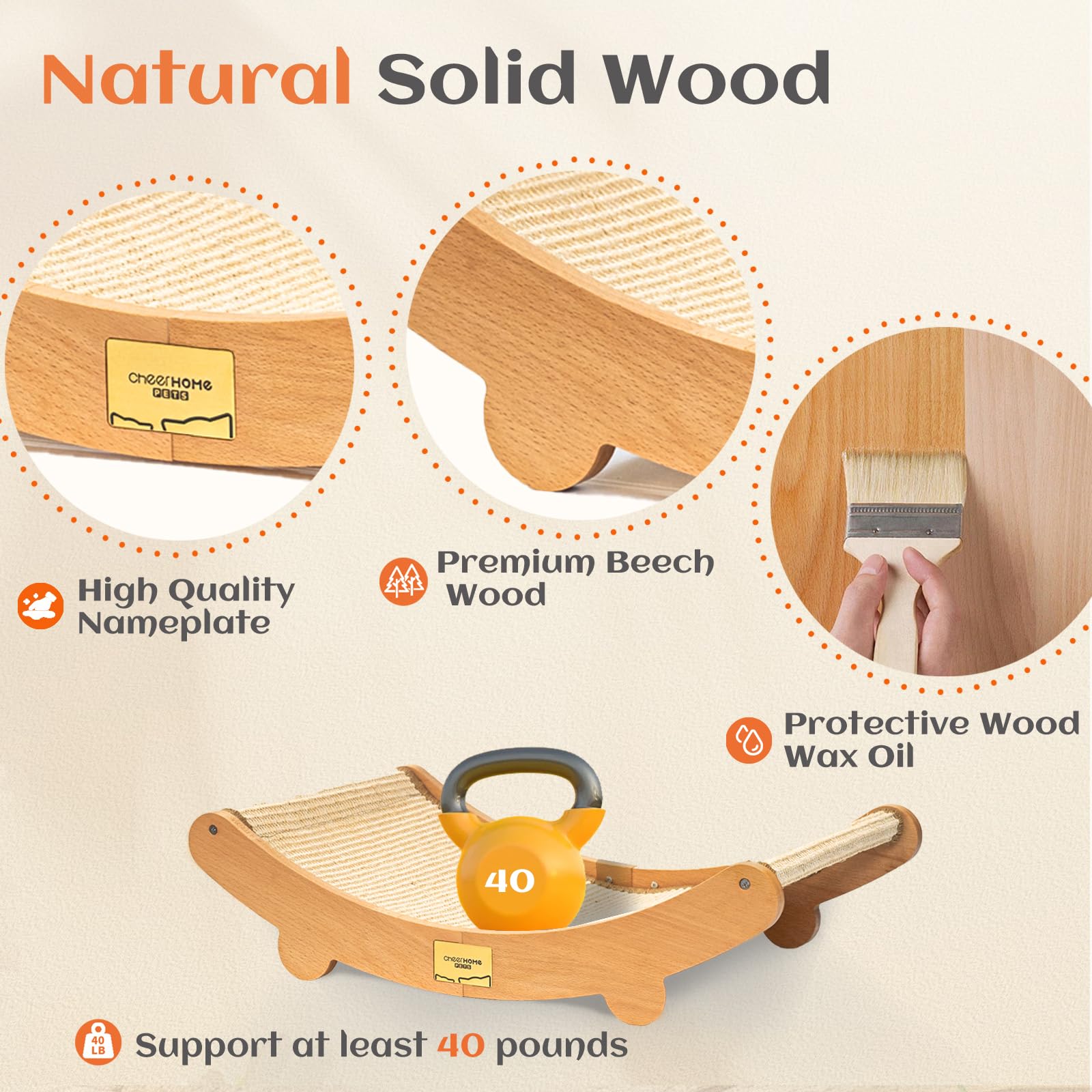 CHEERHOME PETS Sisal Cat Scratcher Bed - Extra Large Natural Wood Hammock & Lounge for Indoor Cats, Model S00202