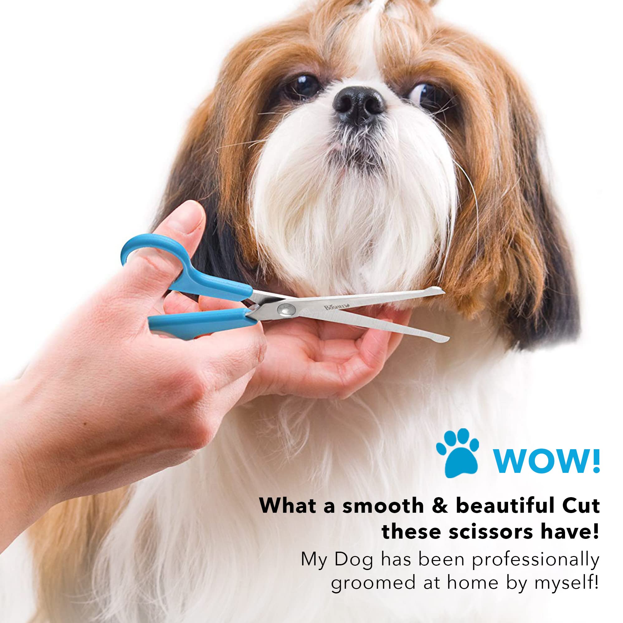 Boshel 3 Pc Dog Grooming Scissors Kit - 7' Scissor For Body Hair Trimming, 6' Small Micro-Serrated Scissor For Face, Ear, & Paws, Thinning Shears For Dogs - Professional Dog Grooming Kit For Cat & Pet